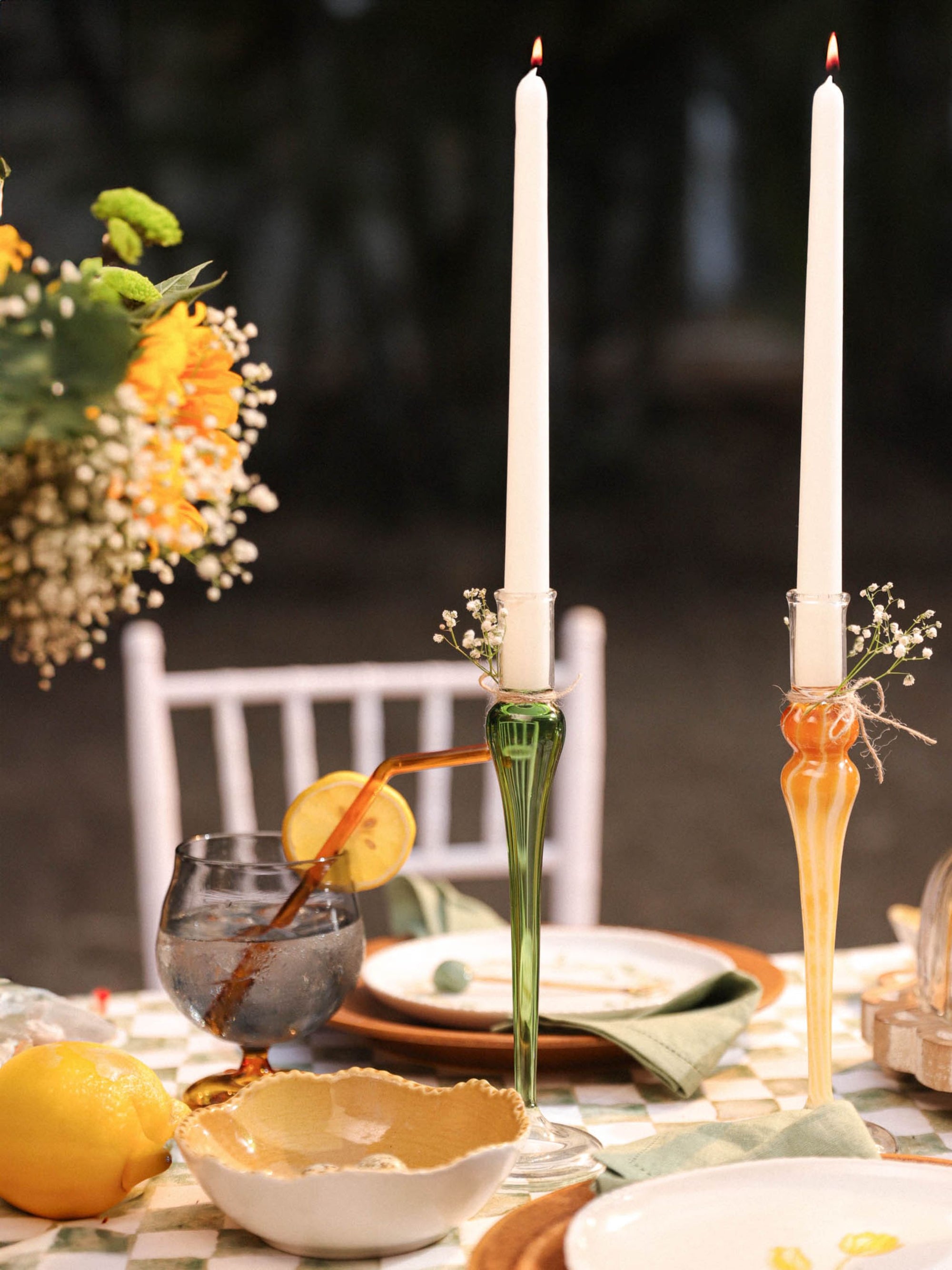 Elegant vintage glass Taper candle holder