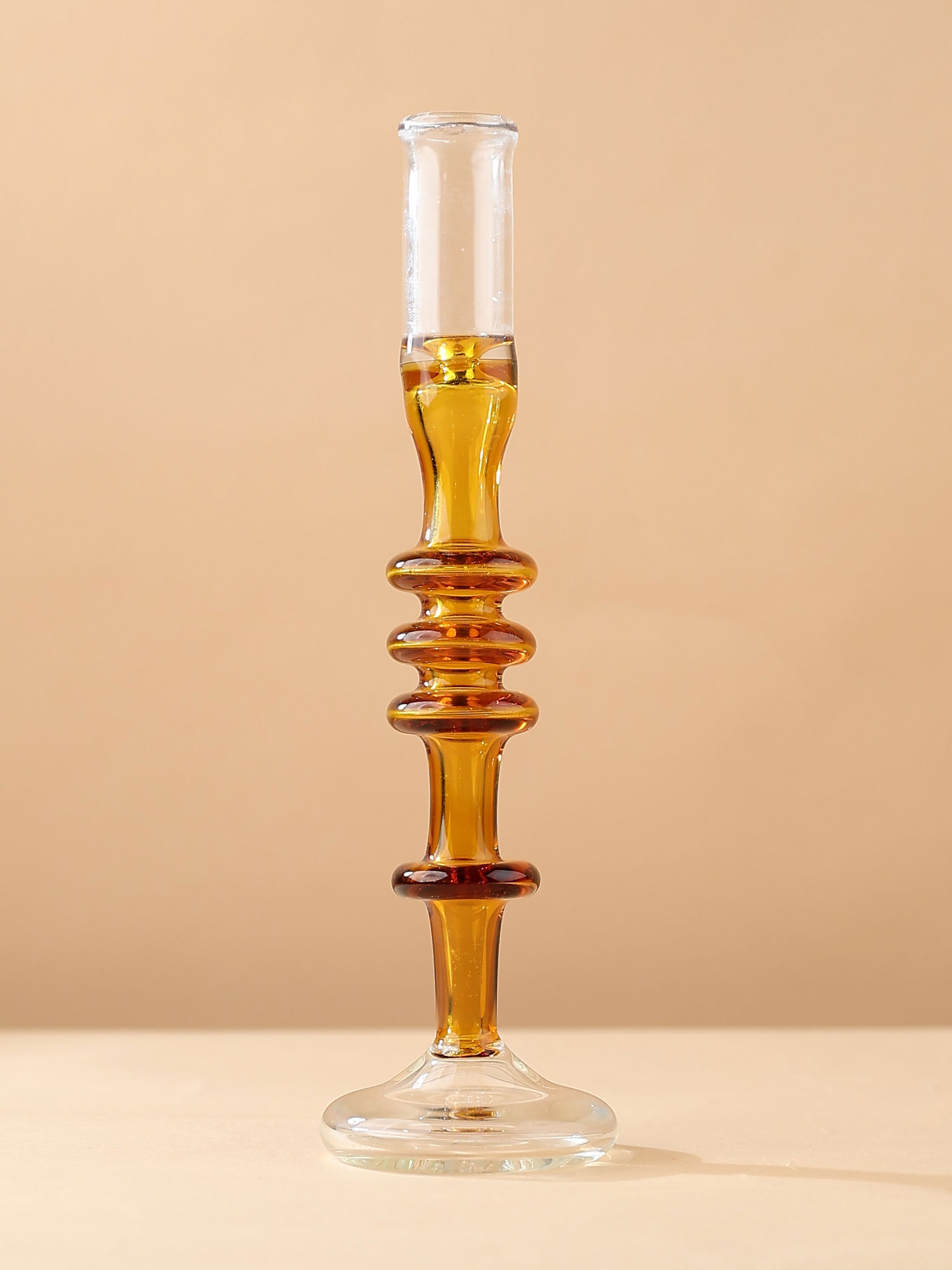 Vintage glass Taper candle holder - Murano Style Amber Dream