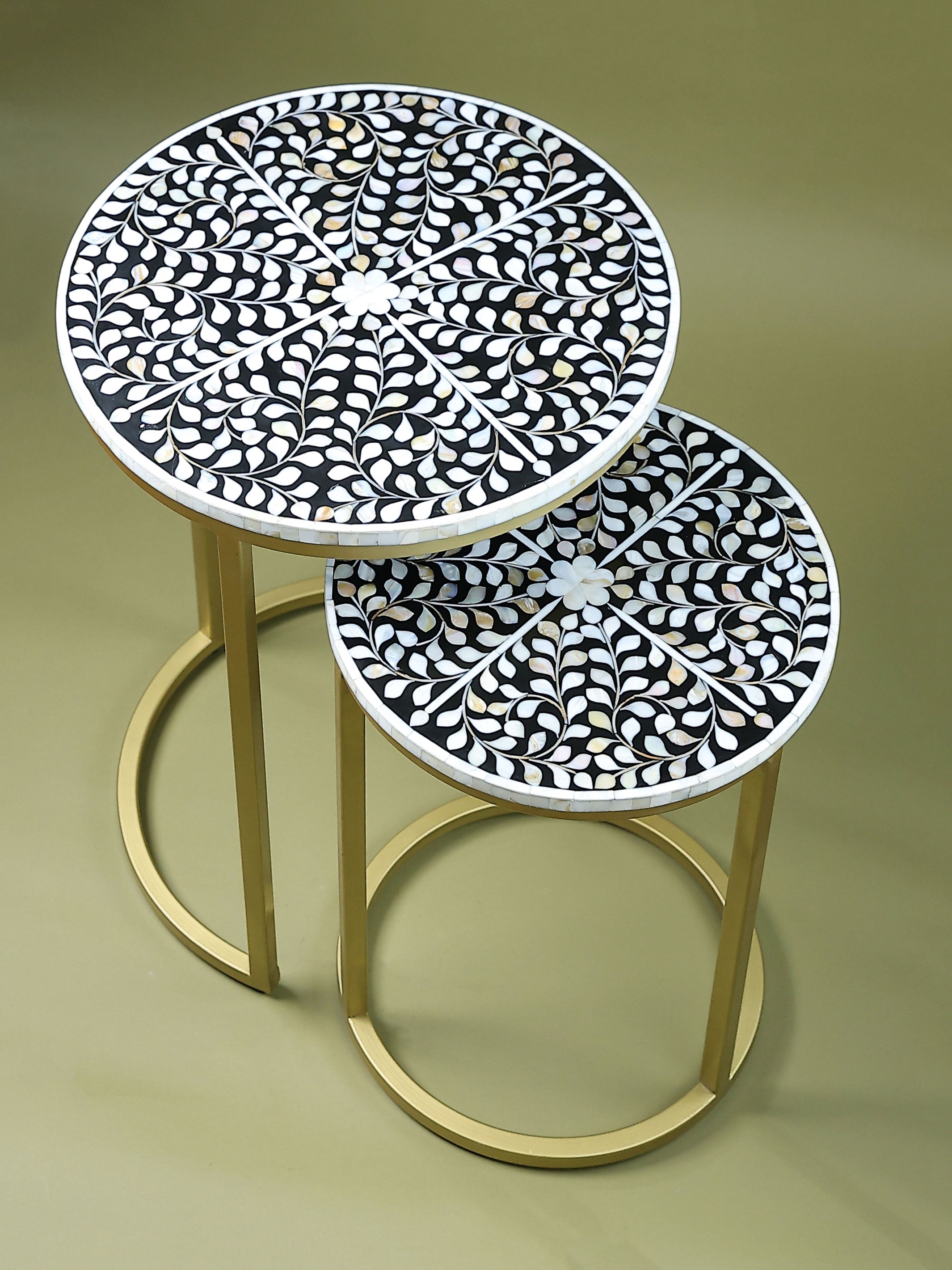 Handcrafted Inlay Nesting Table Set of 2- Cleo