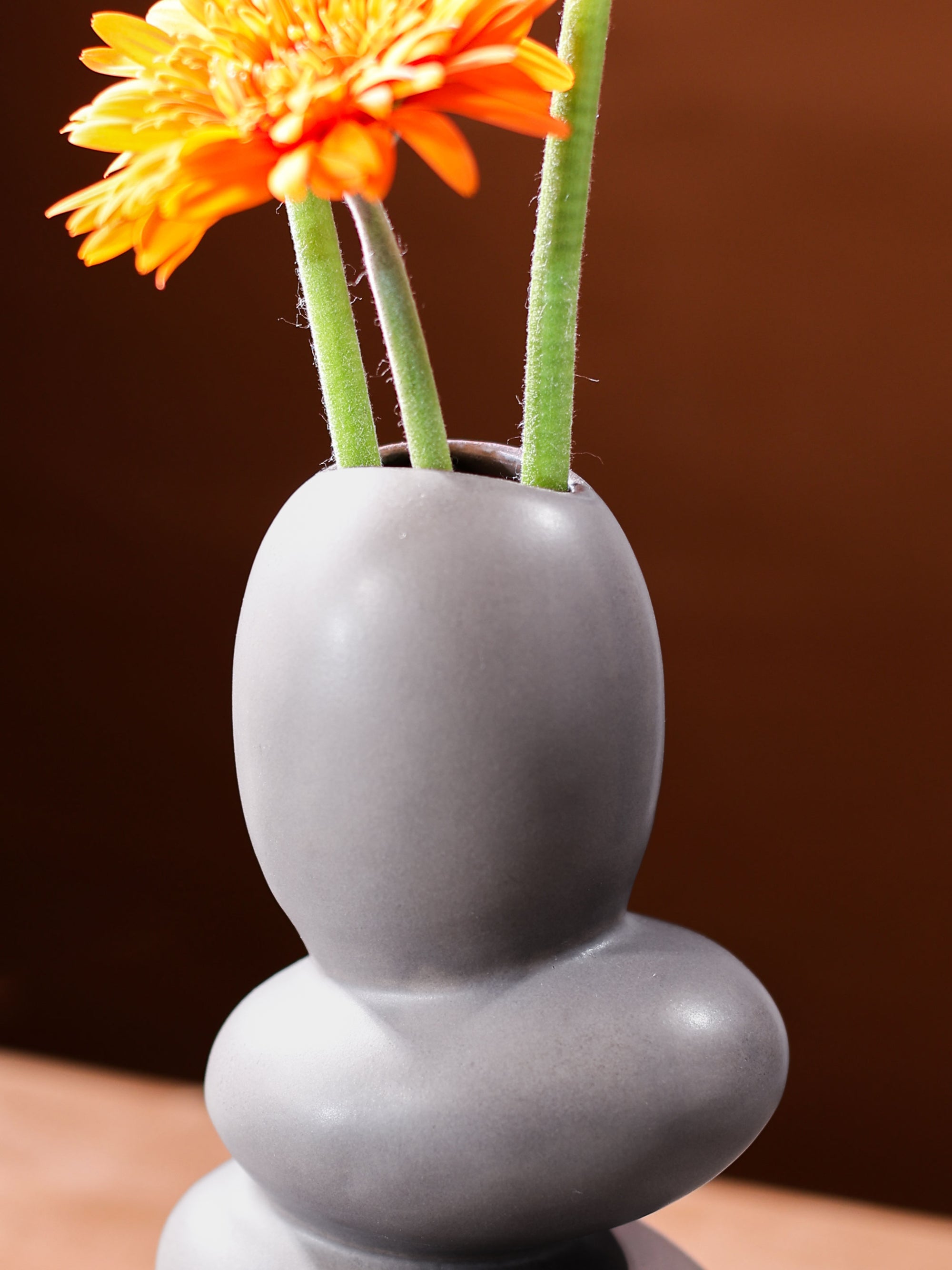 Glimpse Homes Pebble Vase | Ceramic Flower Vase | 11 inch | Greyrock | Grey