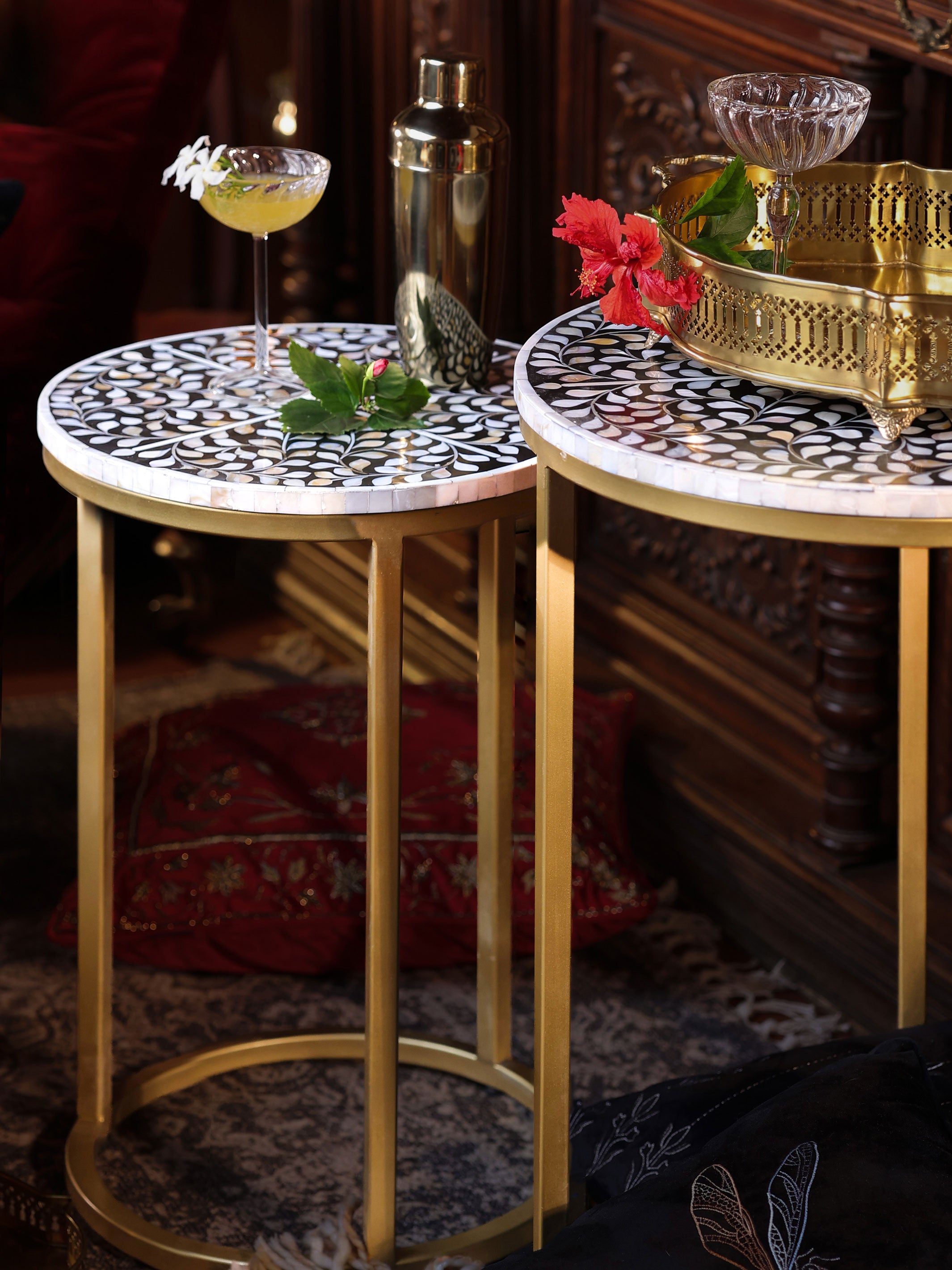 Handcrafted Inlay Nesting Table Set of 2- Cleo