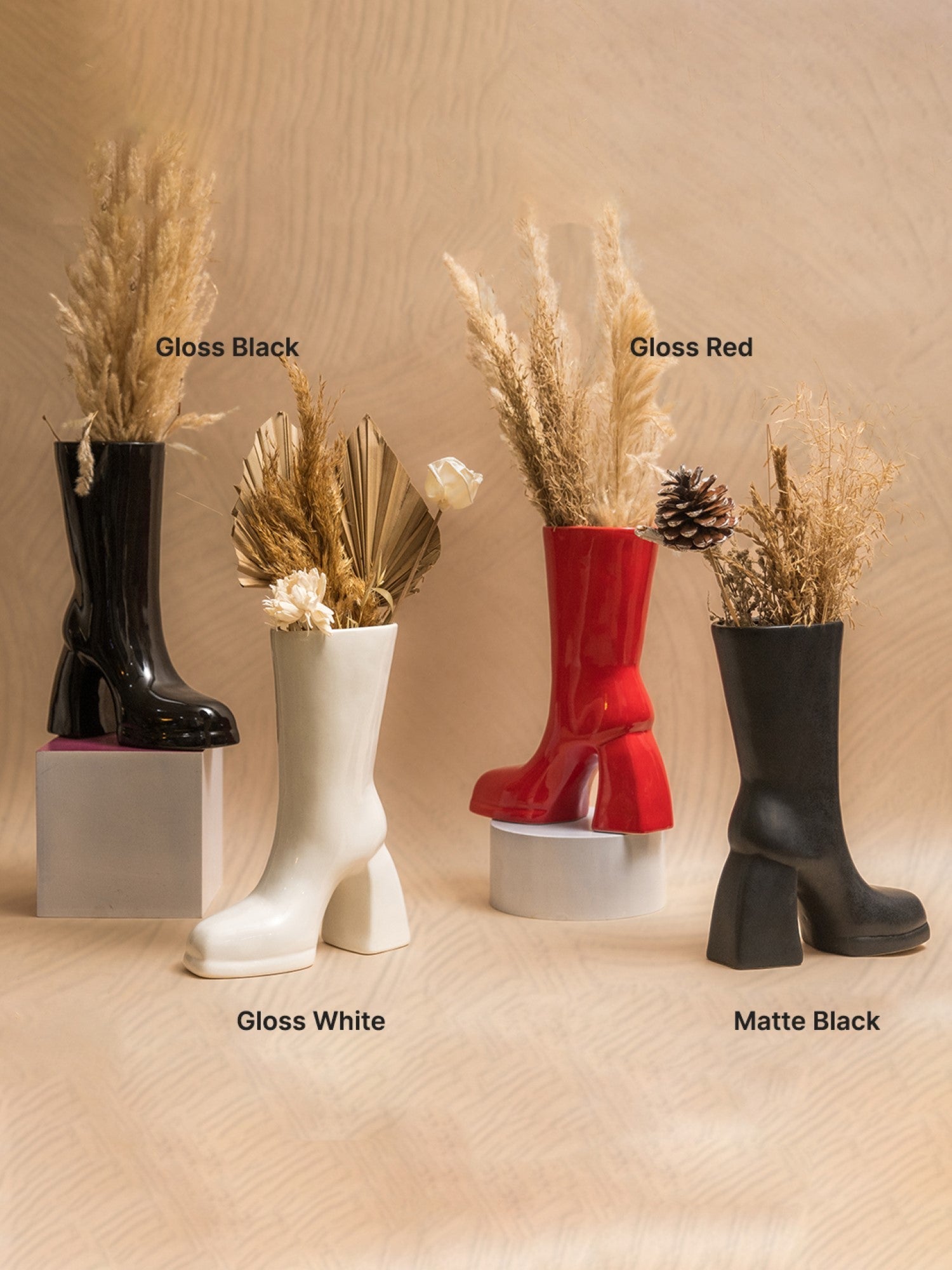 The Glimpse Boot Vase | Modern & Minimalist | 11 inch Ceramic Flower Vase | Gloss Black