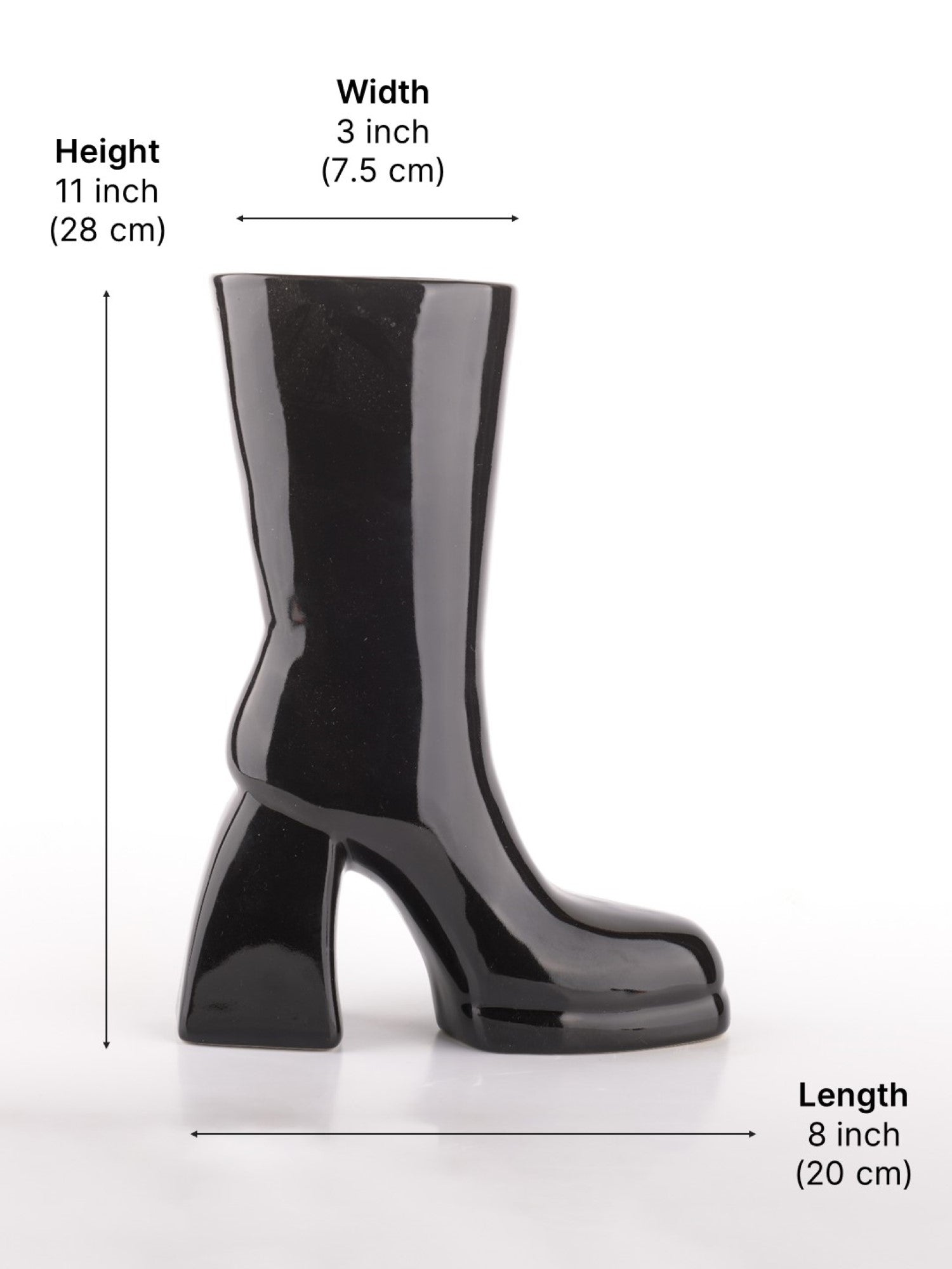 The Glimpse Boot Vase | Modern & Minimalist | 11 inch Ceramic Flower Vase | Gloss Black