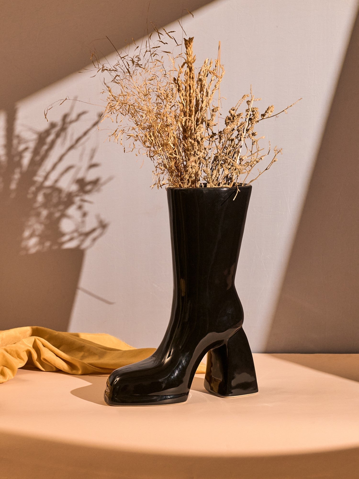 The Glimpse Boot Vase | Modern & Minimalist | 11 inch Ceramic Flower Vase | Gloss Black
