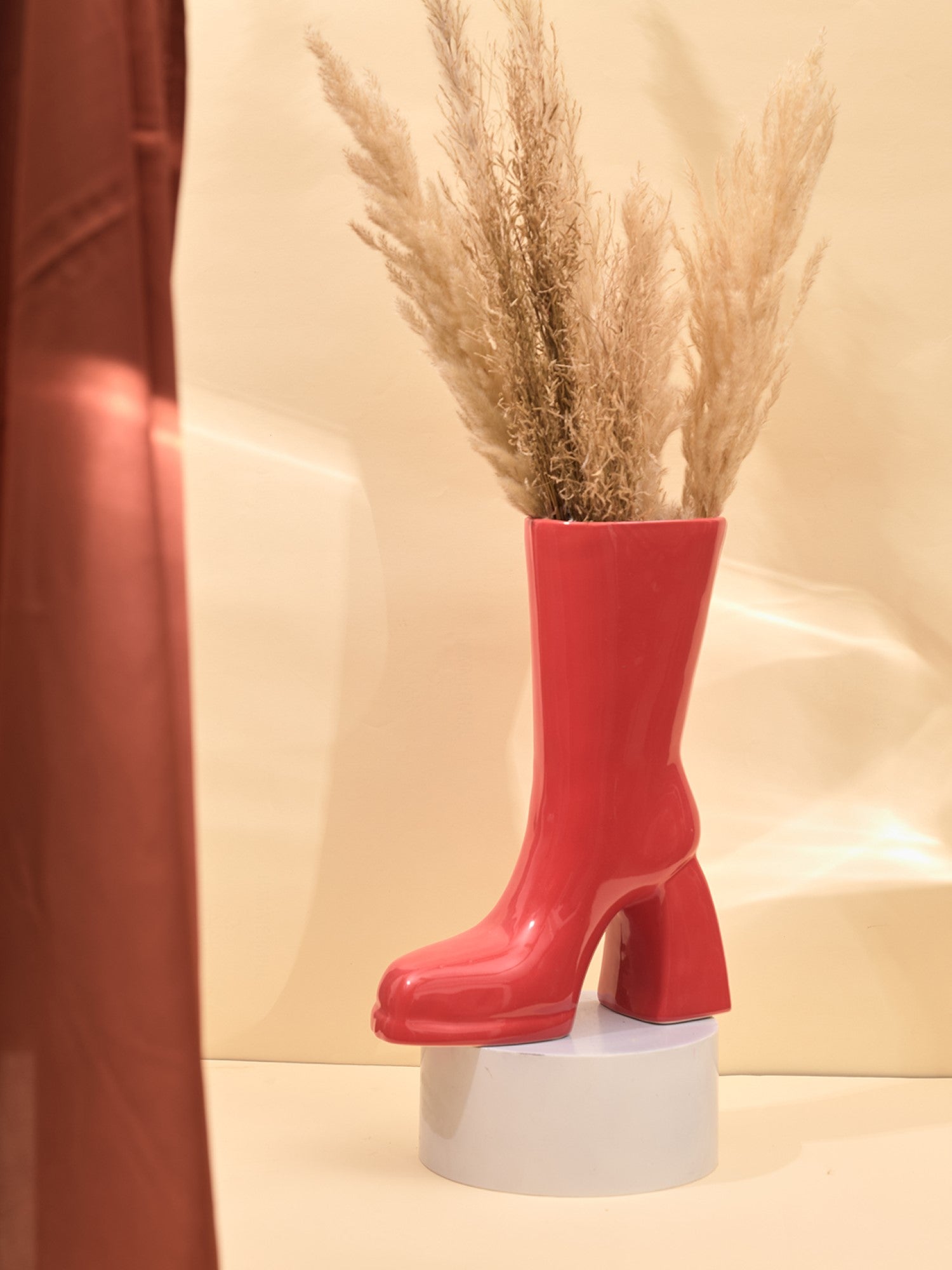 The Glimpse Boot Vase | Modern & Minimalist | 11 inch Ceramic Flower Vase | Gloss Red