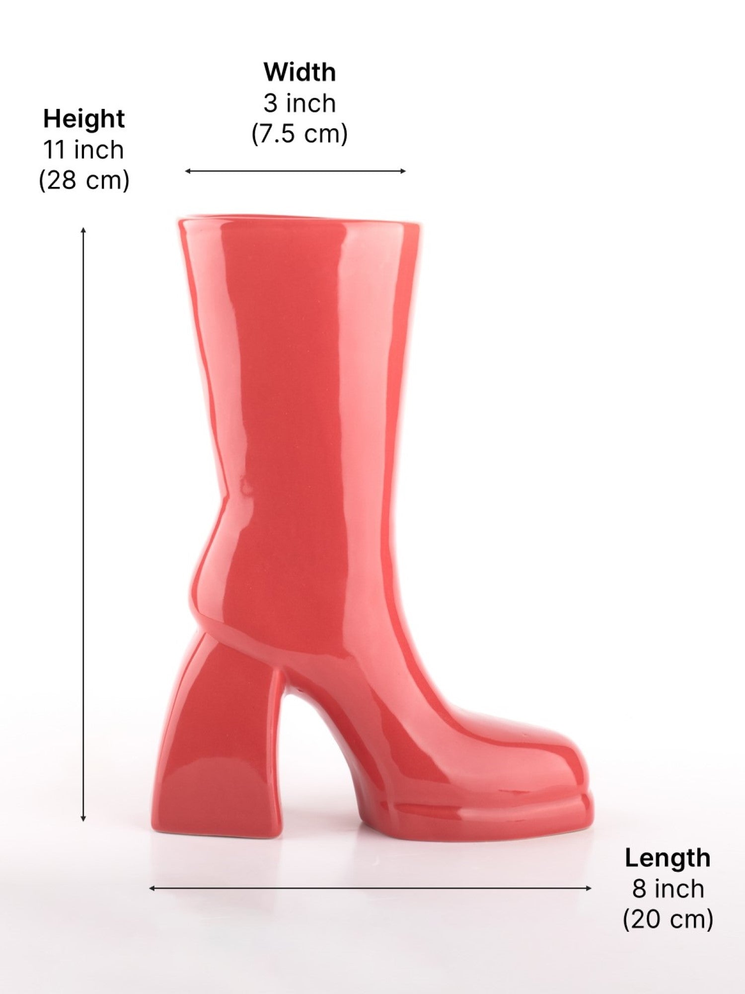 The Glimpse Boot Vase | Modern & Minimalist | 11 inch Ceramic Flower Vase | Gloss Red