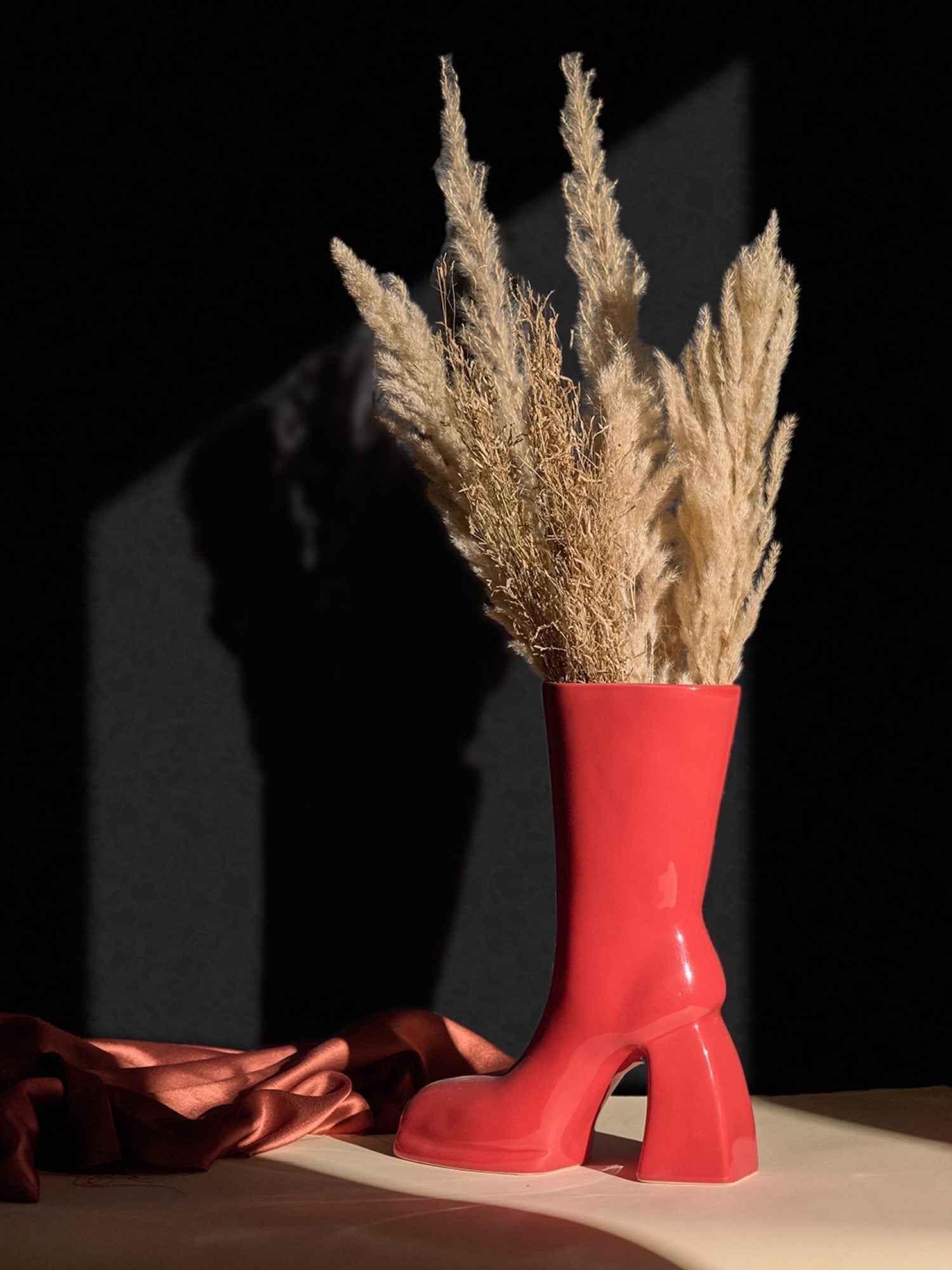 The Glimpse Boot Vase | Modern & Minimalist | 11 inch Ceramic Flower Vase | Gloss Red