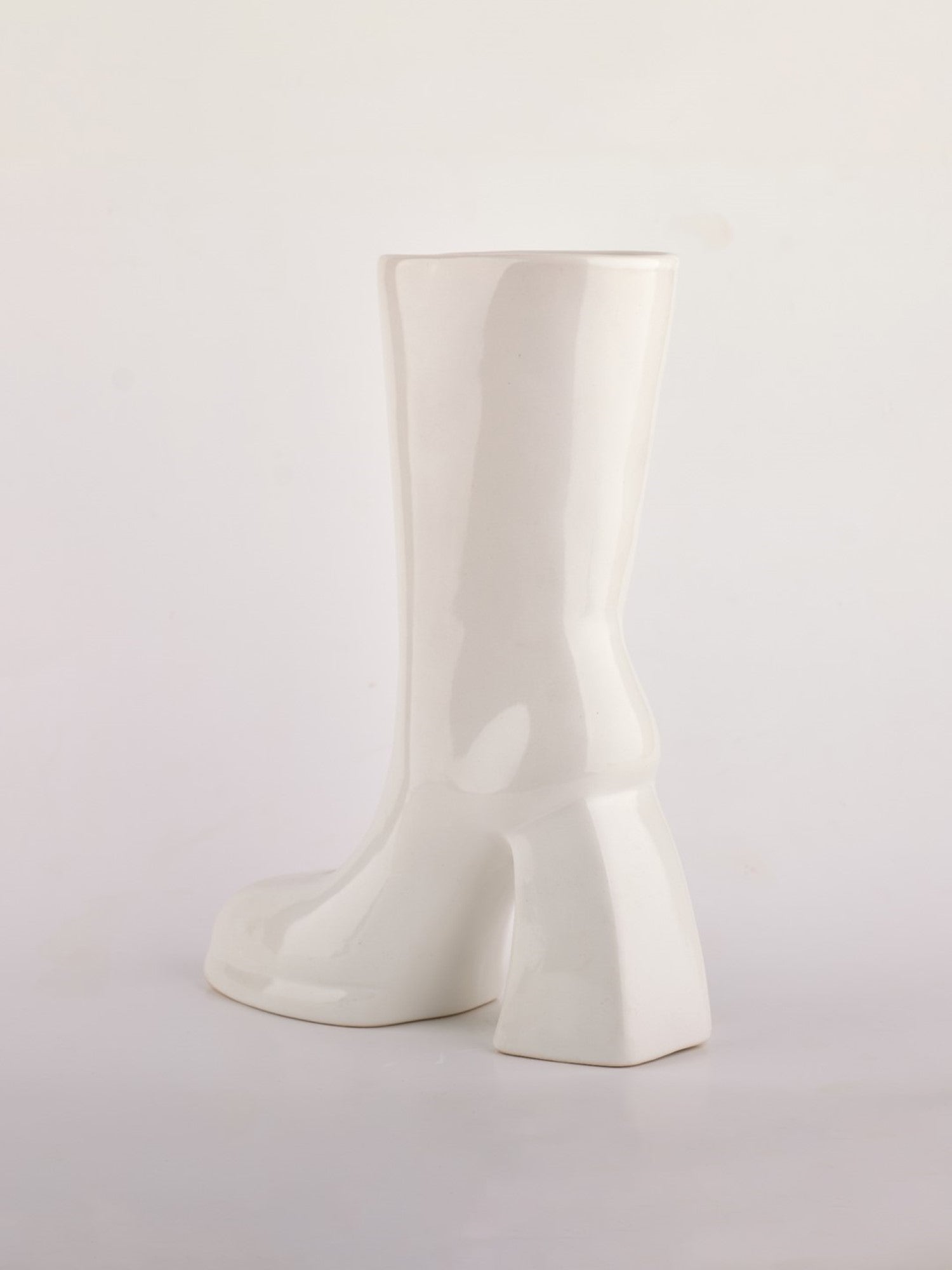 The Glimpse Boot Vase | Modern & Minimalist | 11 inch Ceramic Flower Vase | Gloss White