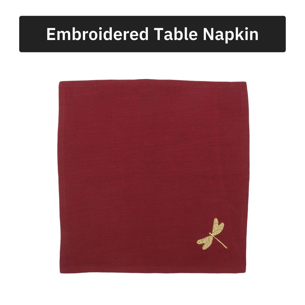 Burgundy Dragonfly Cotton Slub Napkins & Mats Combo