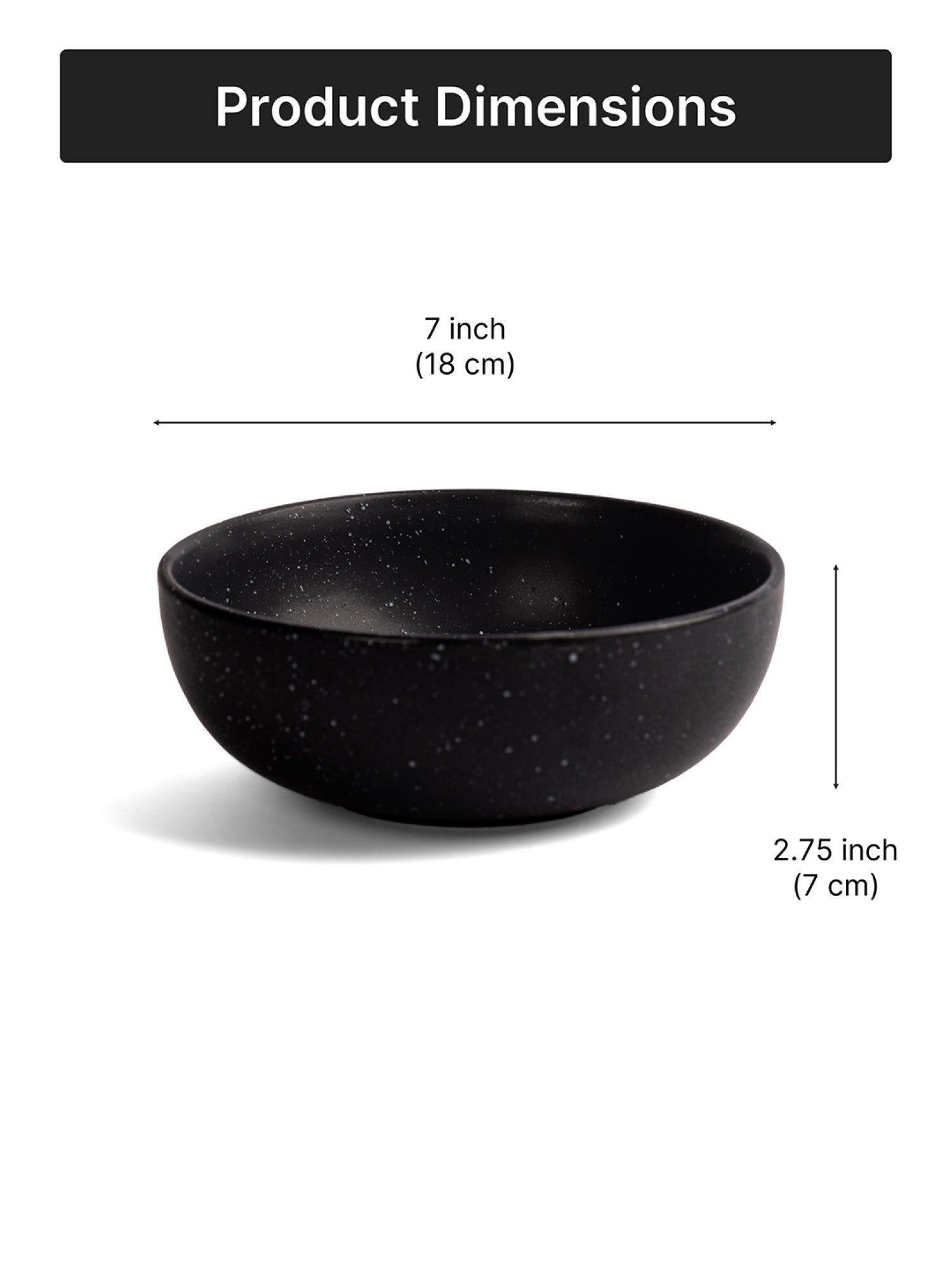 Matte Black Ceramic Serving Bowl| 7 inch| Microwave Safe - Sparkle Black