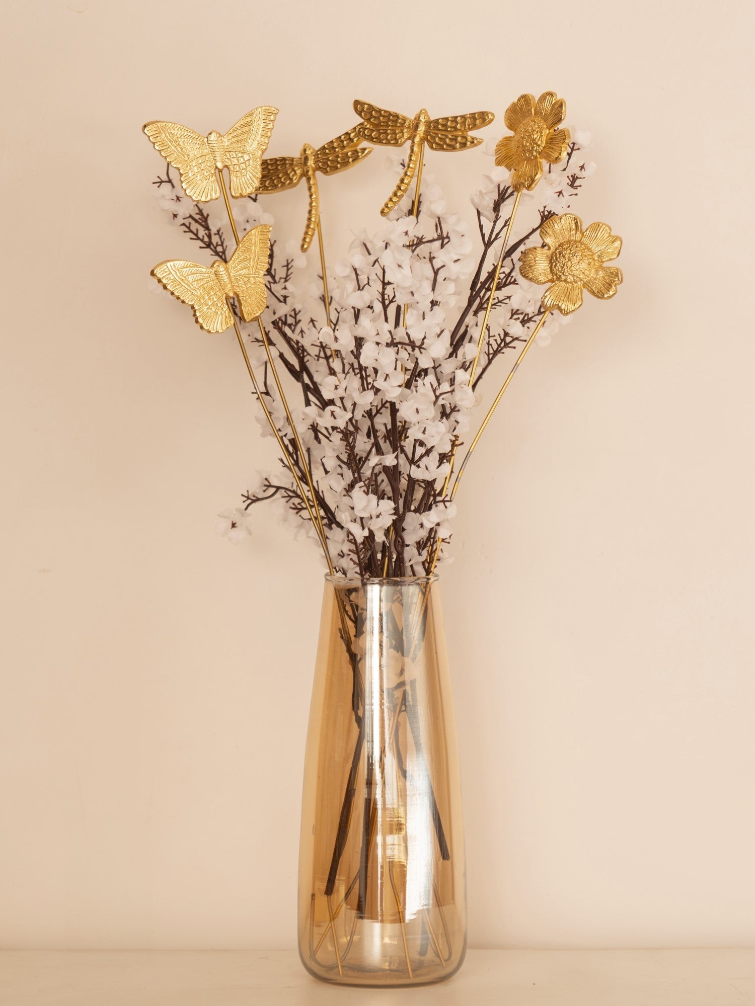 Golden Fluttering Blooms Metal Sticks | 6