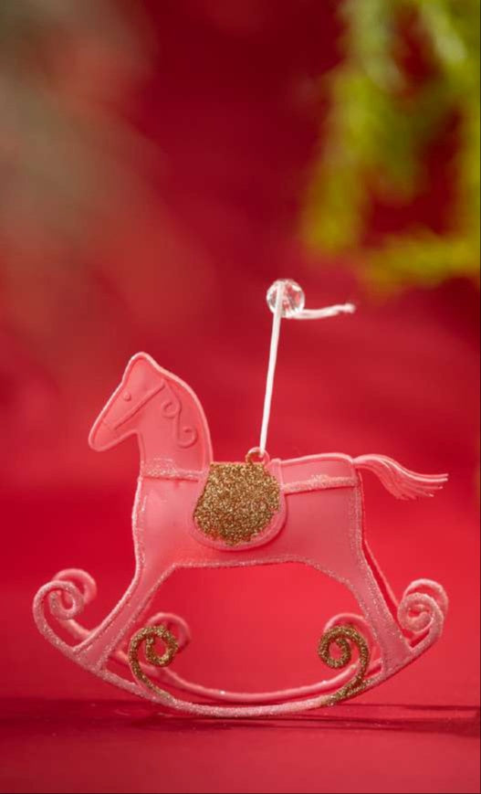Pink Rocking Horse Hanging Ornament with Gold Glitter_CC14