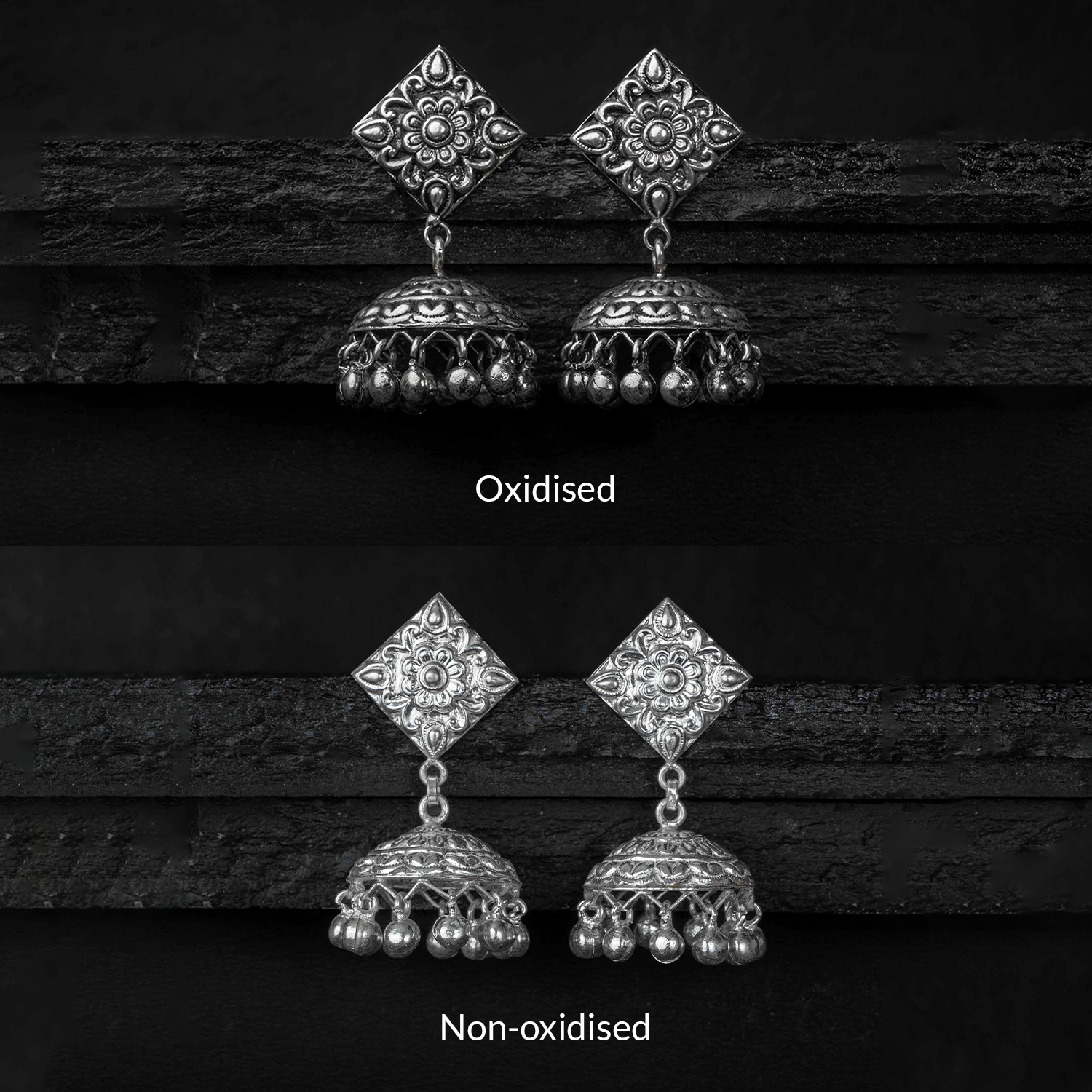 Heer Silver Jhumki Earrings