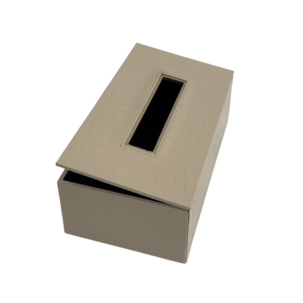 Leather Tissue Box-Croco Cream