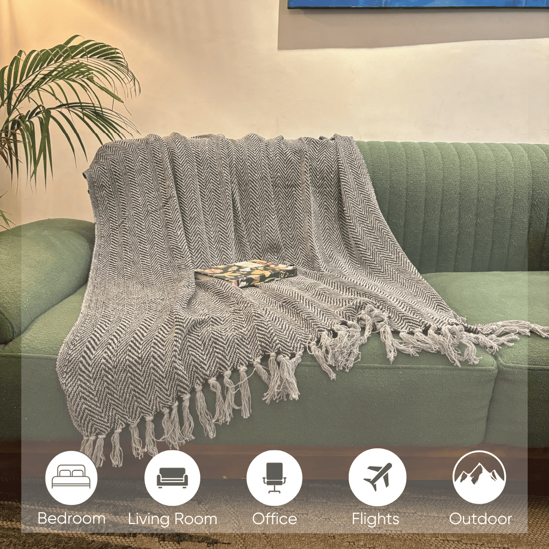 Grey Chevron Sofa Throw