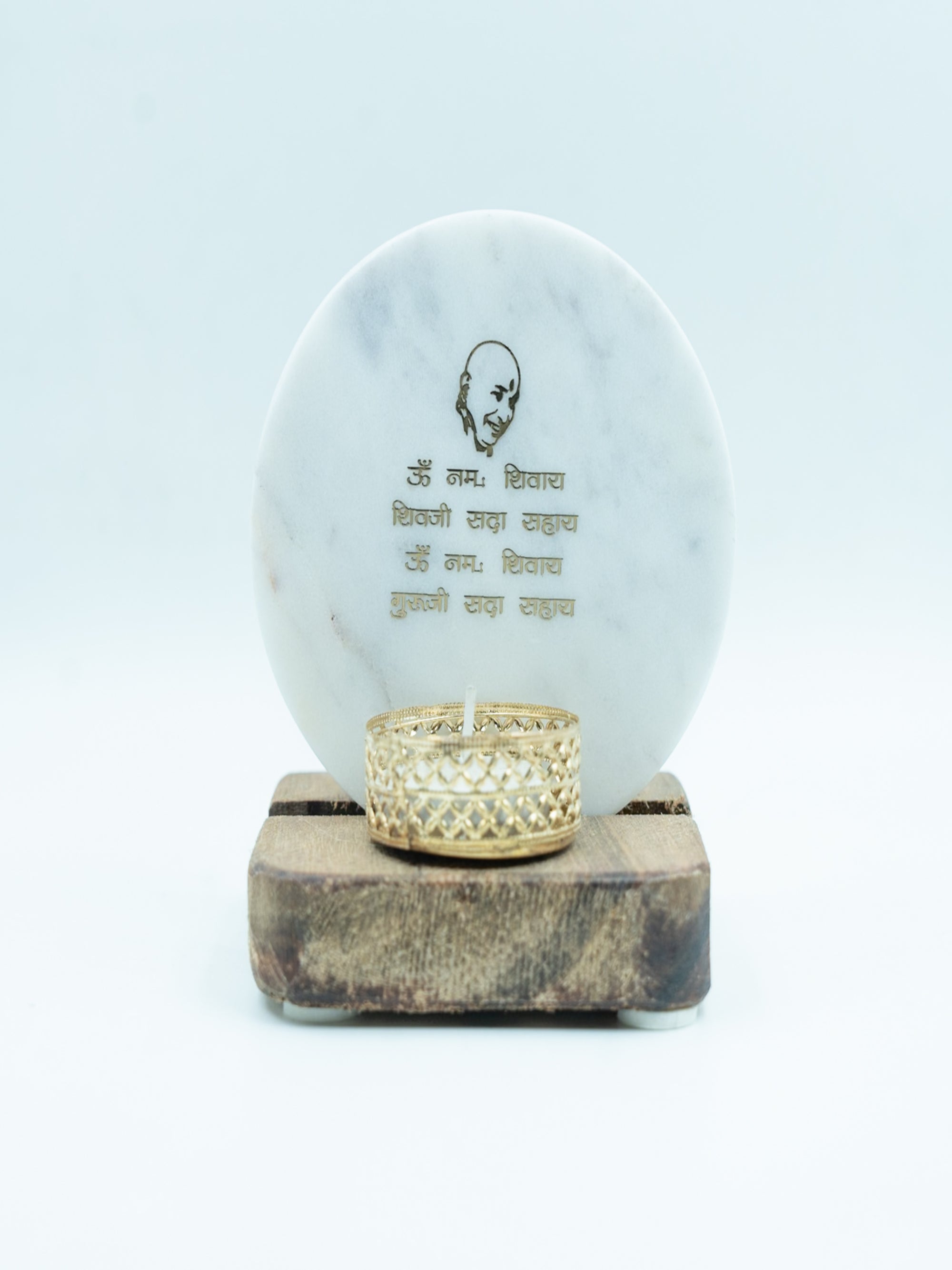 Guru Ji Mantra Marble Tealight Wooden
