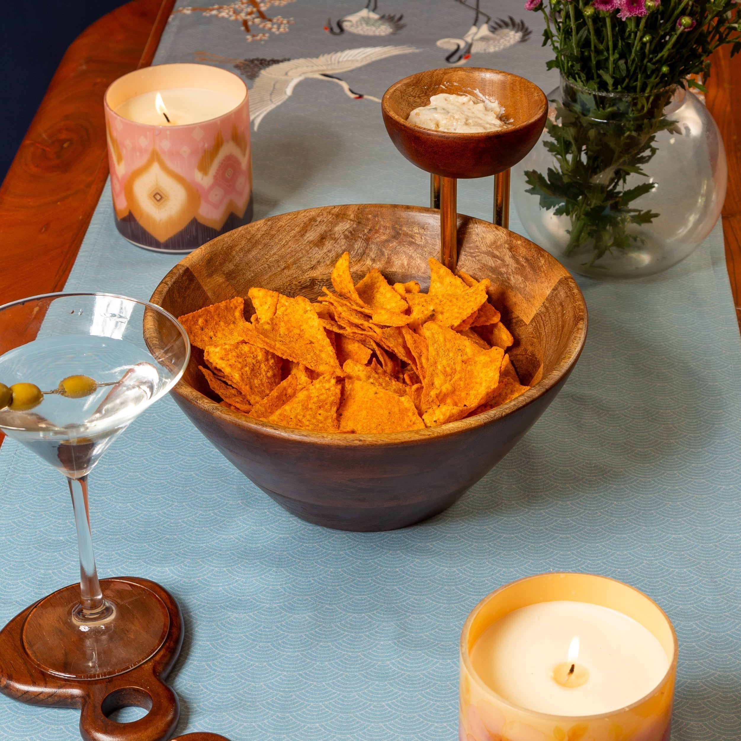 WOODLAND - NATURAL WOOD SERVING BOWL WITH DIP BOWL