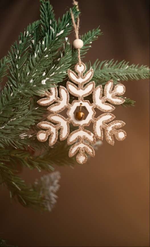 White & Gold Snowflake Hanging Ornament with Bell_CC92