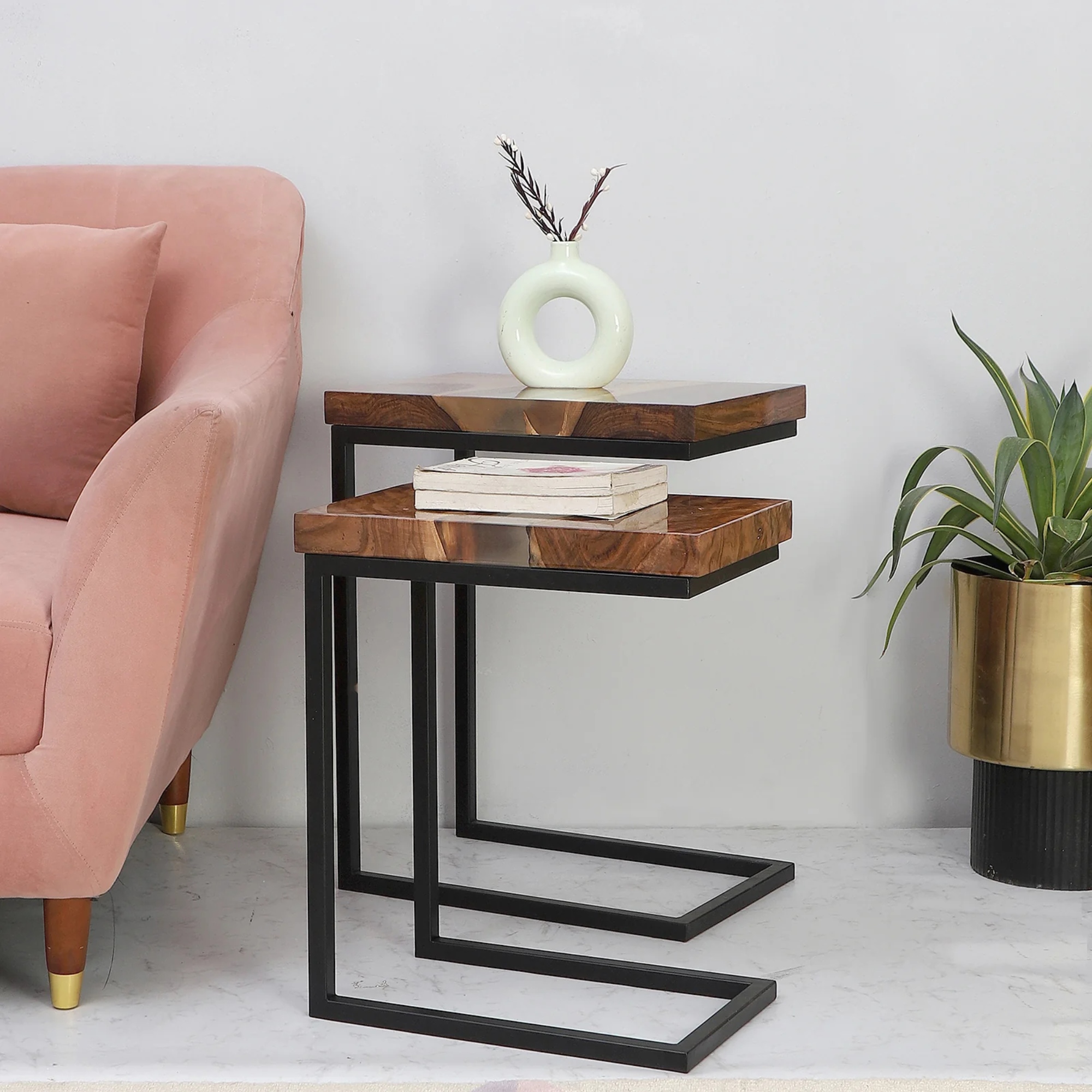 Nesting Table Set of 2 – Sheesham Wood with Transparent Resin Finish