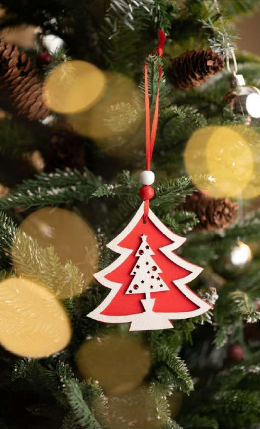 Red & White Layered Christmas Tree Hanging Ornament_CC97