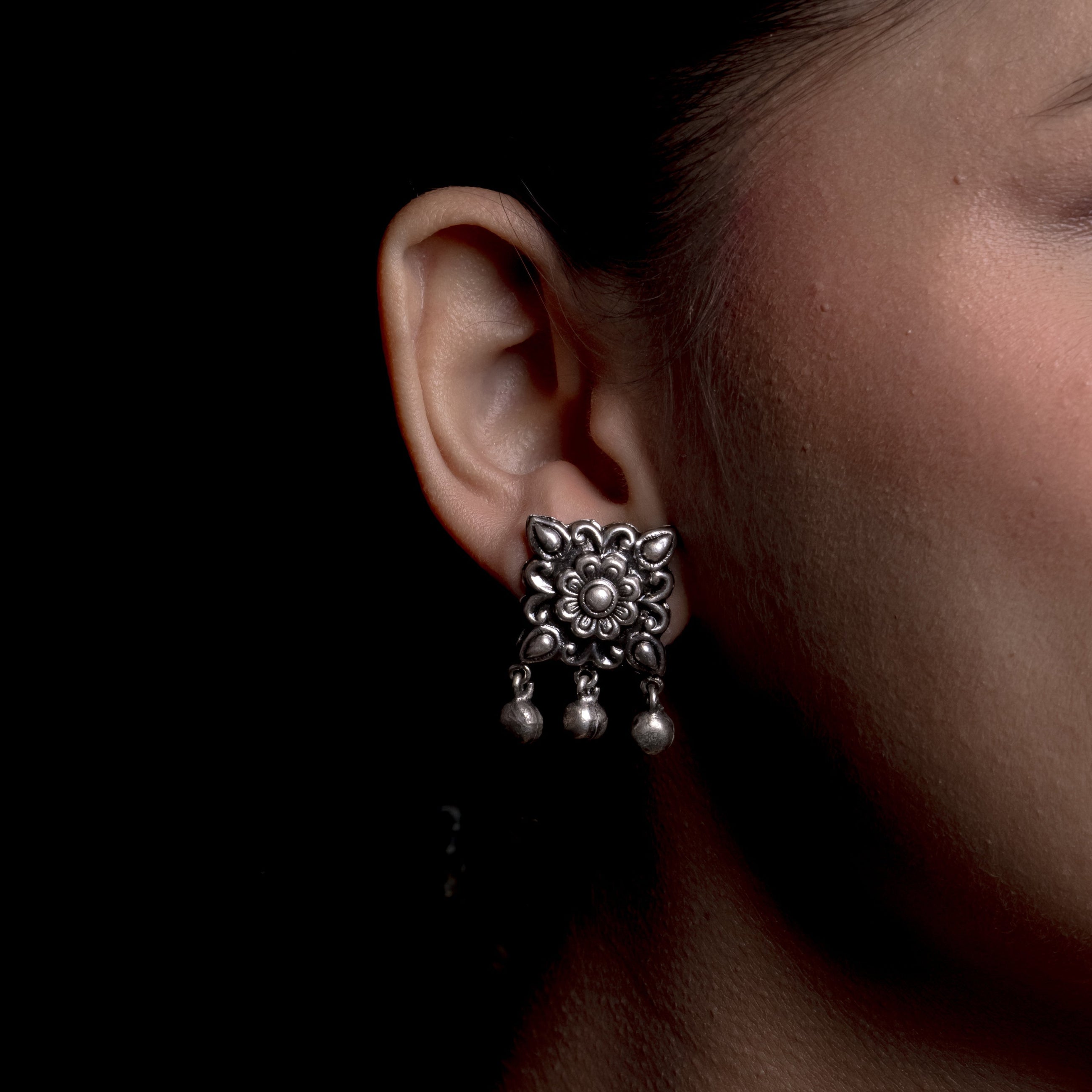 Chauki Ghungroo Silver Drops Earrings