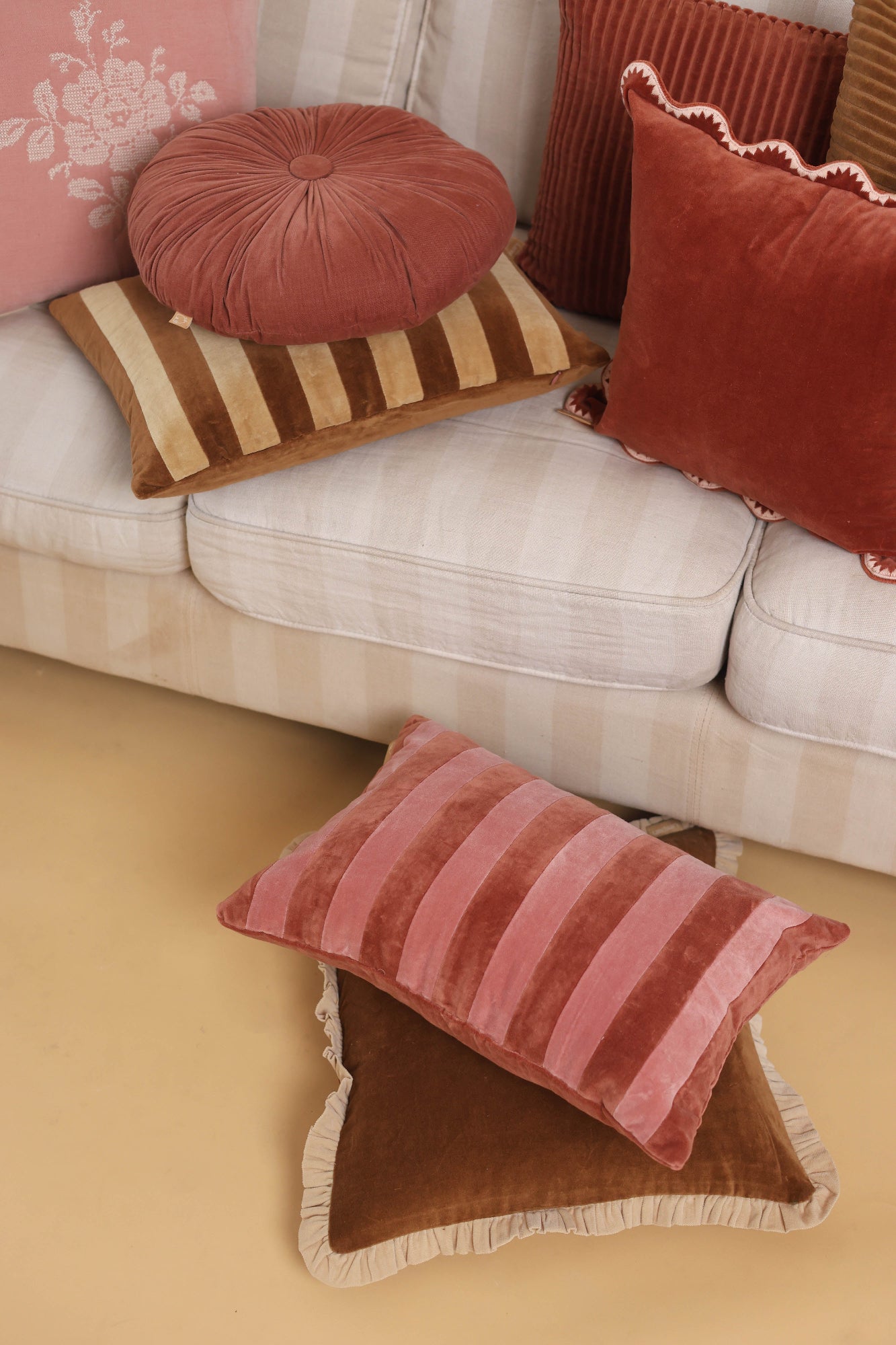 Jasper Ruffle Tan Brown Cushion Cover