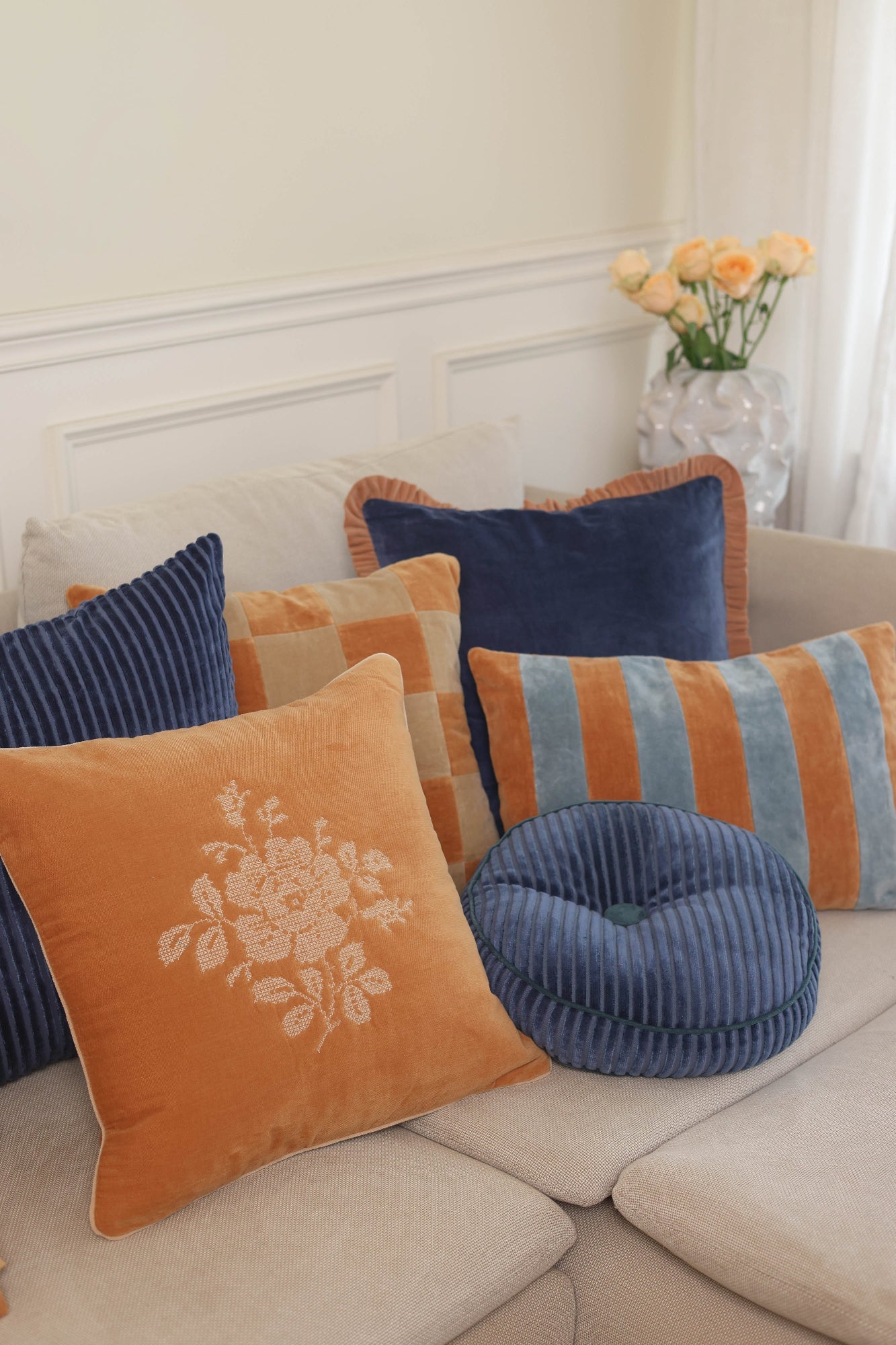 Camellia Melon Cross Stitch Cushion Cover