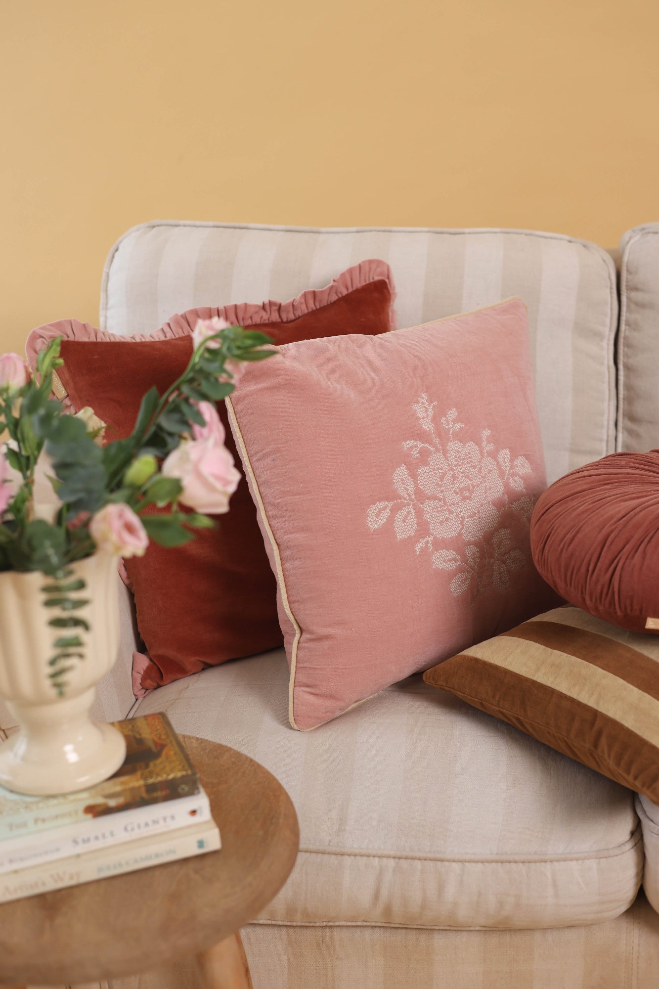 Camellia Rose Cross Stitch Cushion Cover