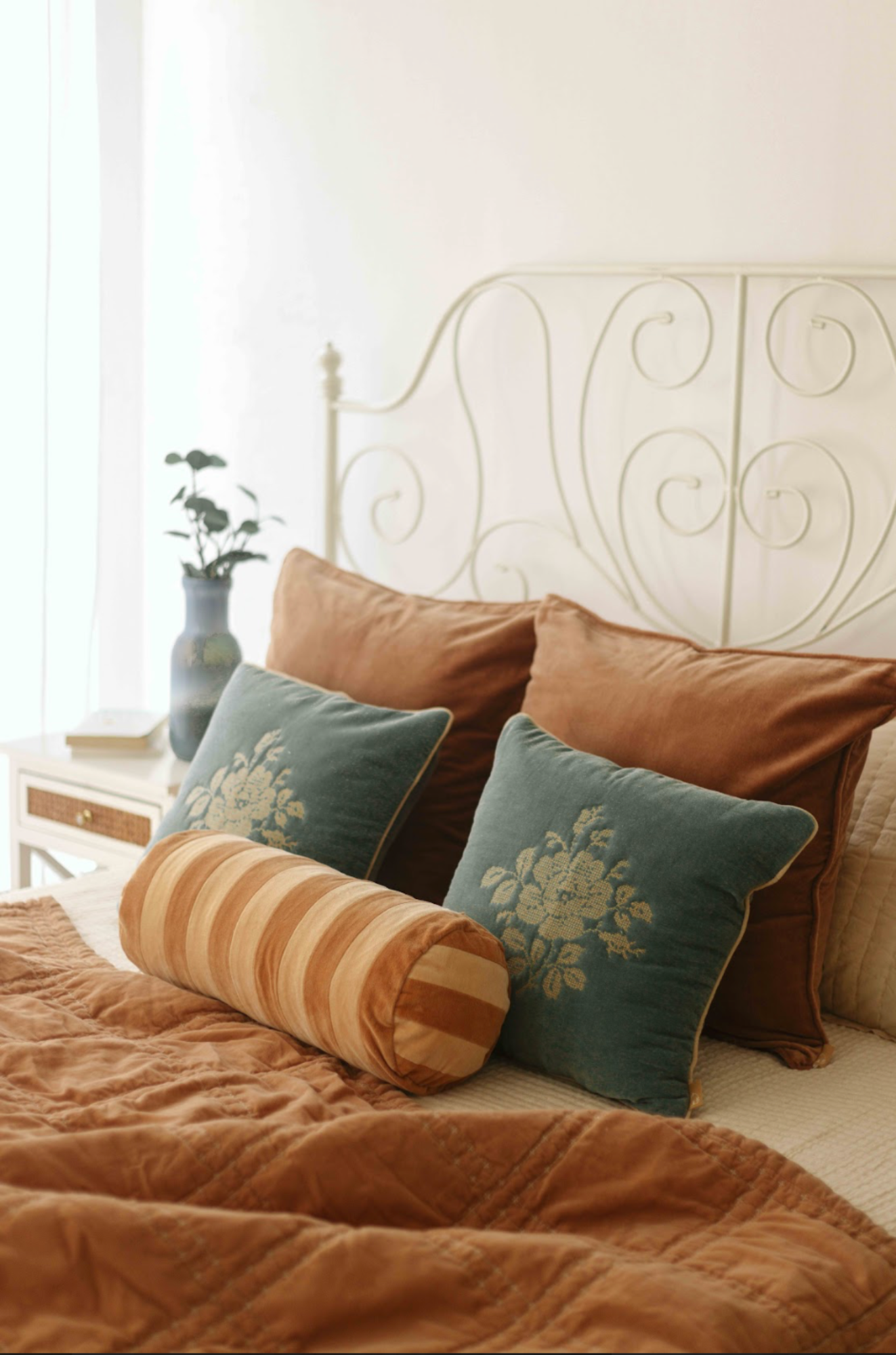 Camellia Teal Cross Stitch Cushion Cover