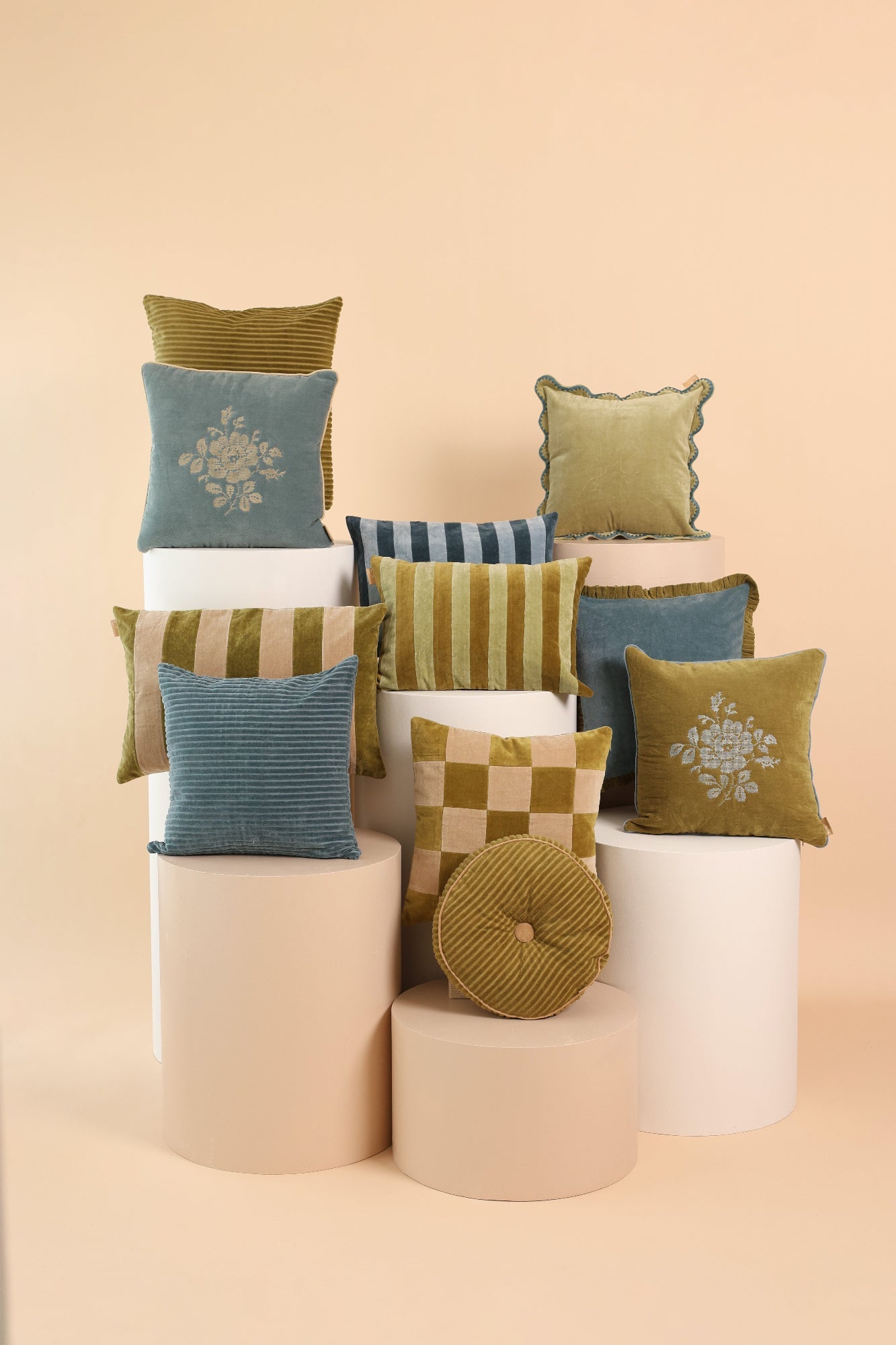 Camellia Teal Cross Stitch Cushion Cover