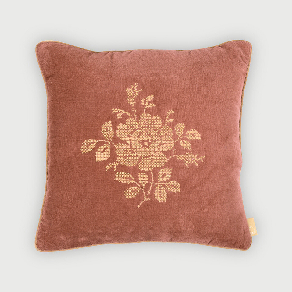 Camellia Rhubarb Cross Stitch Cushion Cover