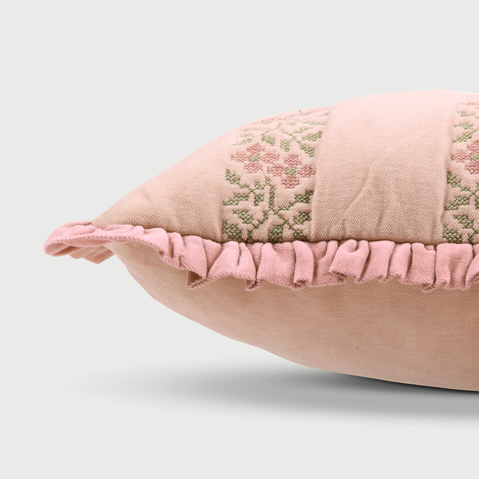 Heather Baby Pink Cross Stitch Oblong Cushion Cover