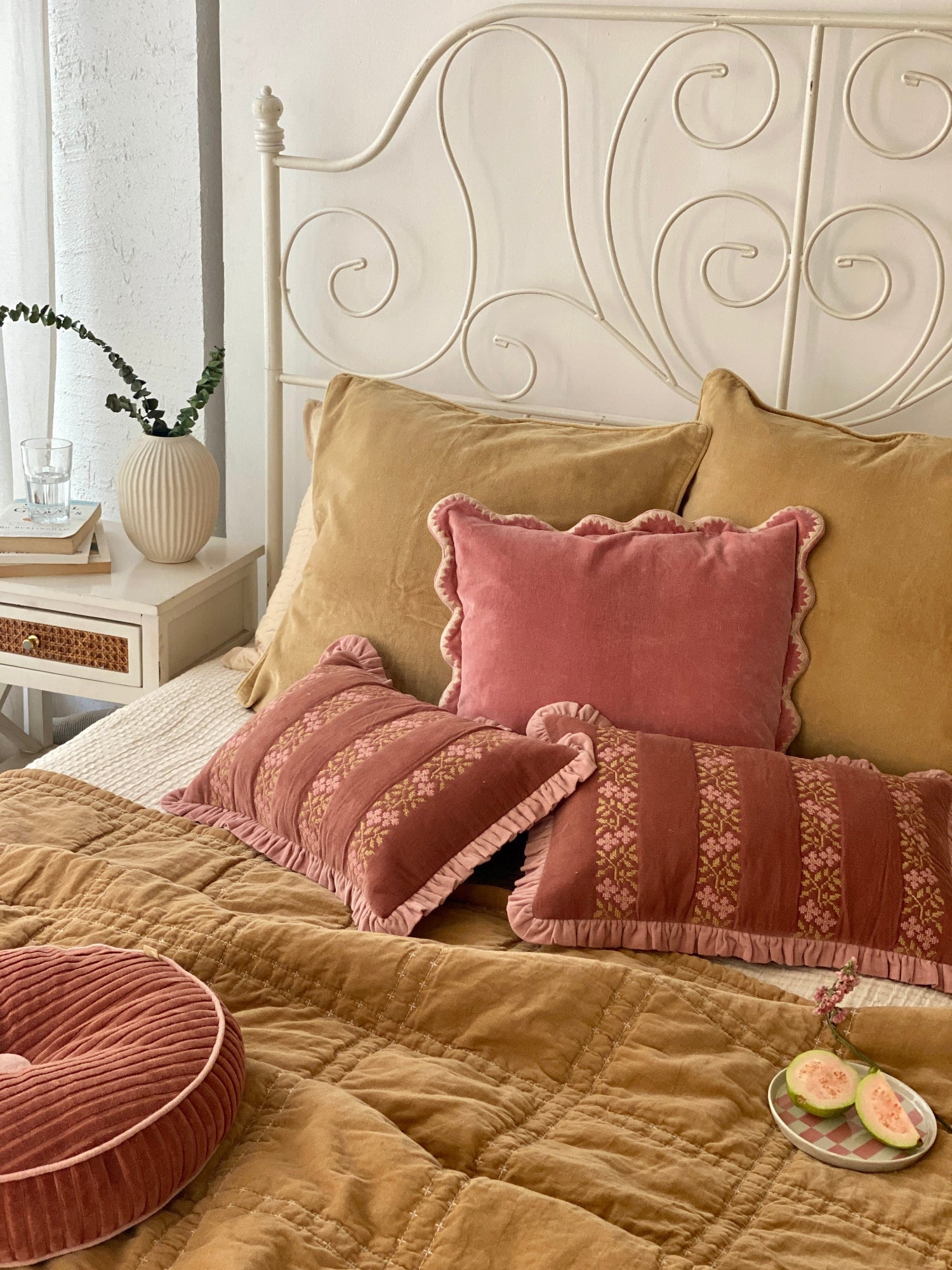 Heather Rhubarb Cross Stitch Oblong Cushion Cover