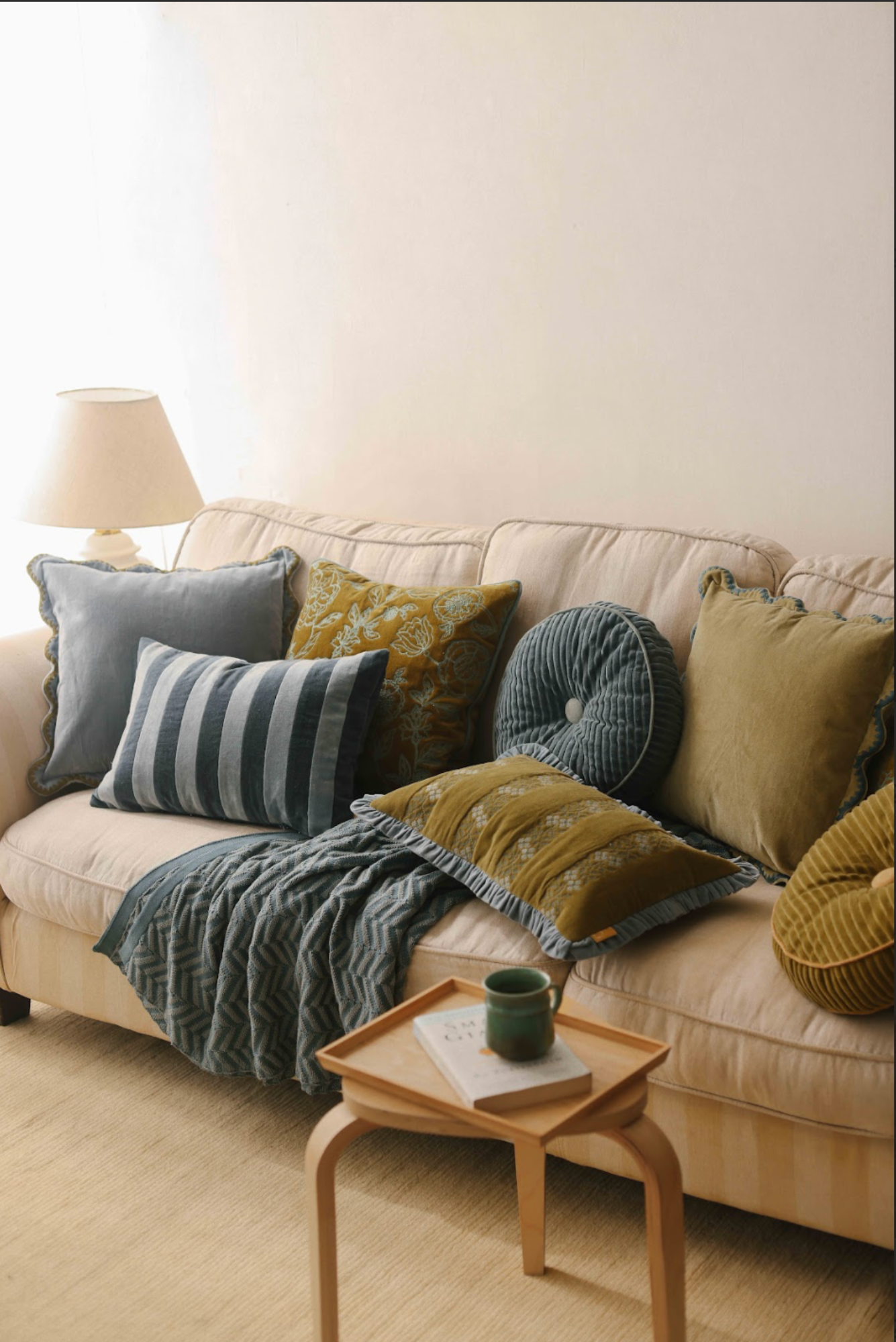 Heather Olive Cross Stitch Oblong Cushion Cover