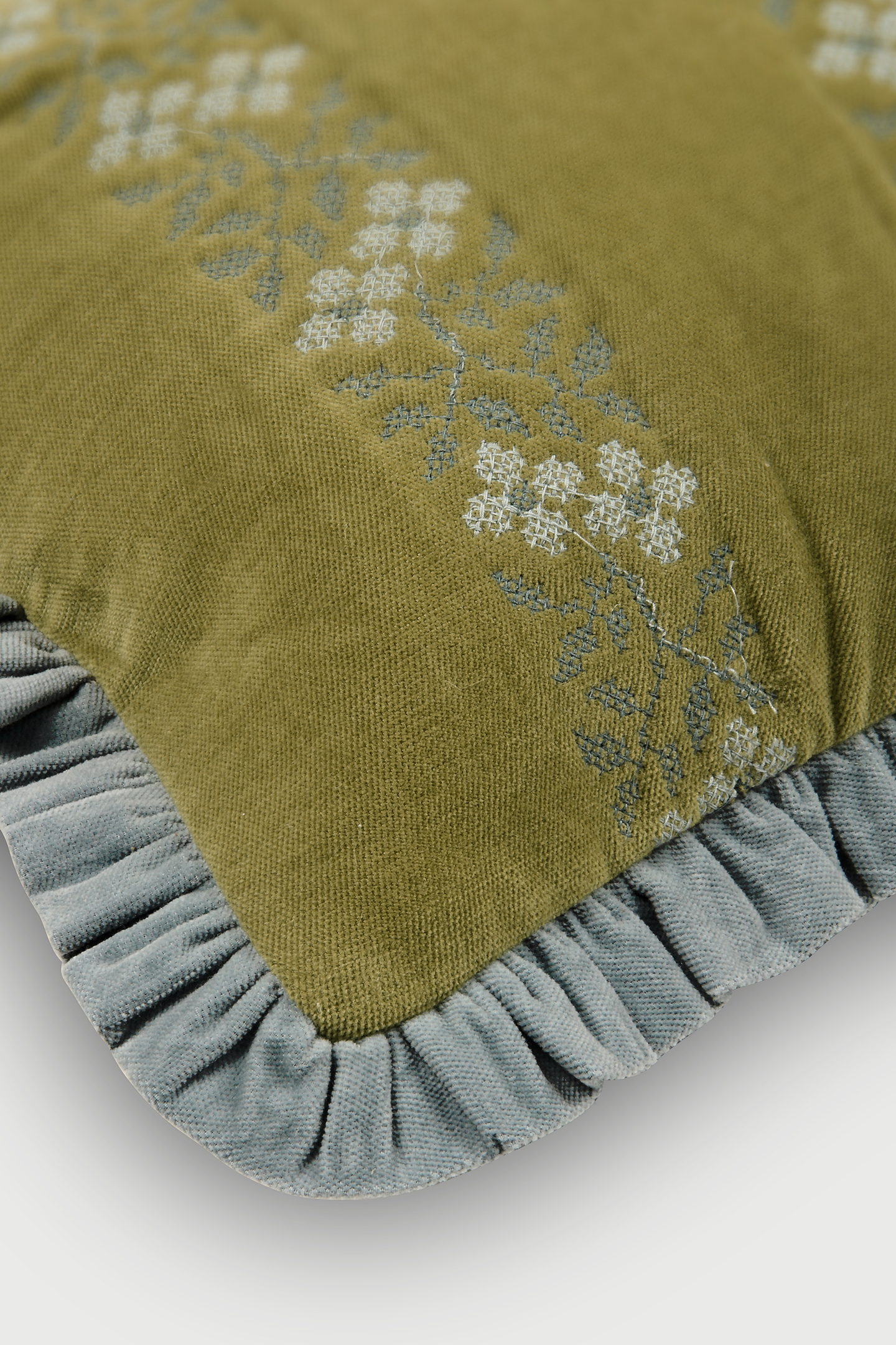 Heather Olive Cross Stitch Oblong Cushion Cover