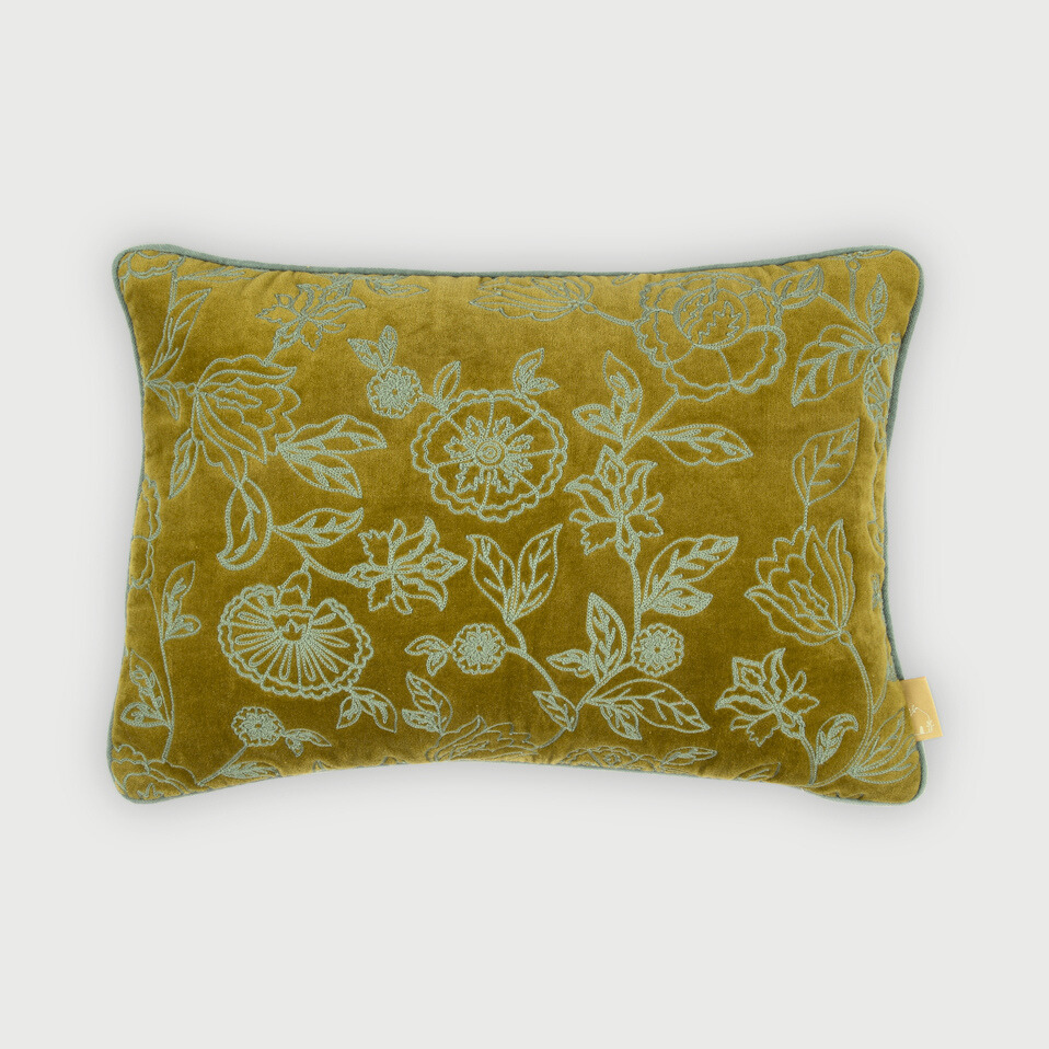 Rosabelle Chintz Olive Oblong Cushion Cover