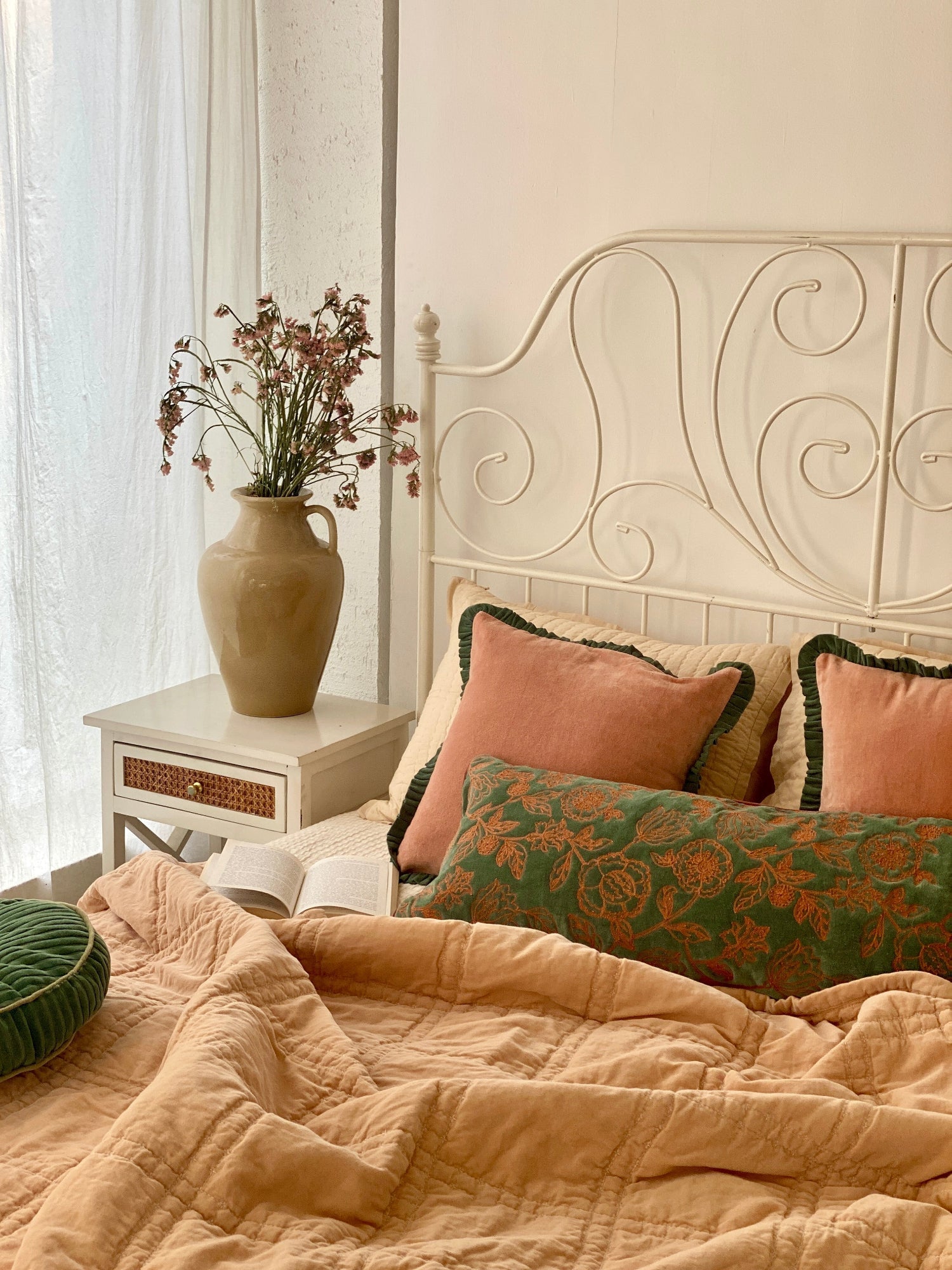 Checker Blush Velvet Embroidered Quilt