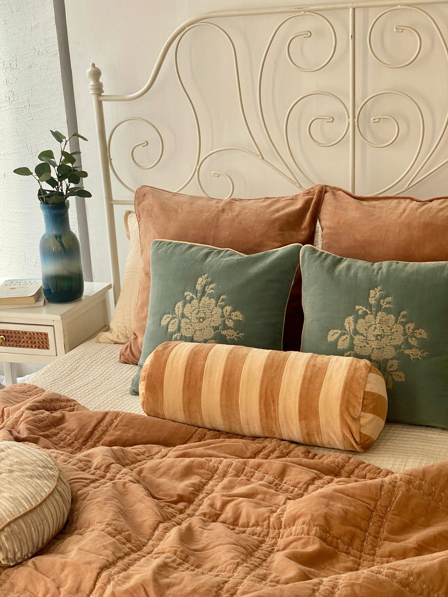 Checker Spice Velvet Embroidered Quilt