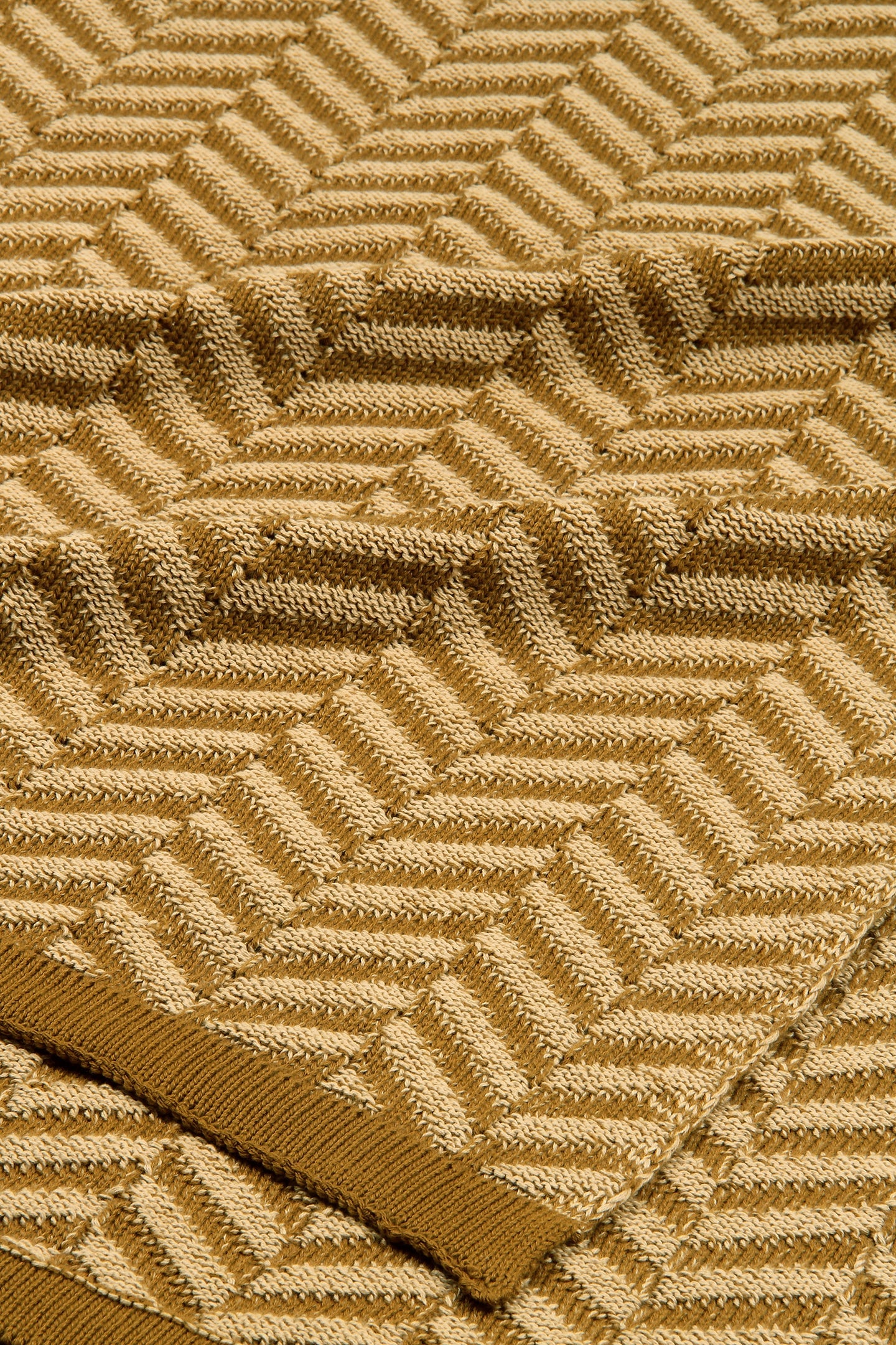 Chevron Ochre Cotton Knitted Throw