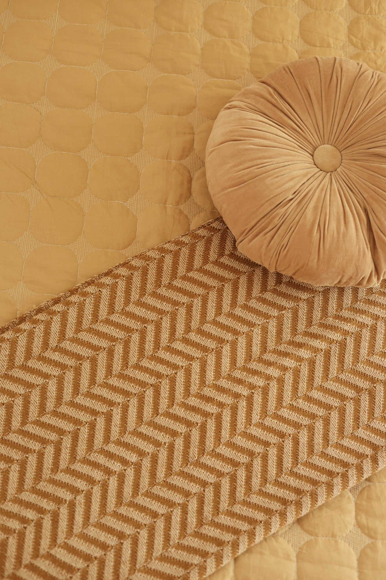 Chevron Ochre Cotton Knitted Throw