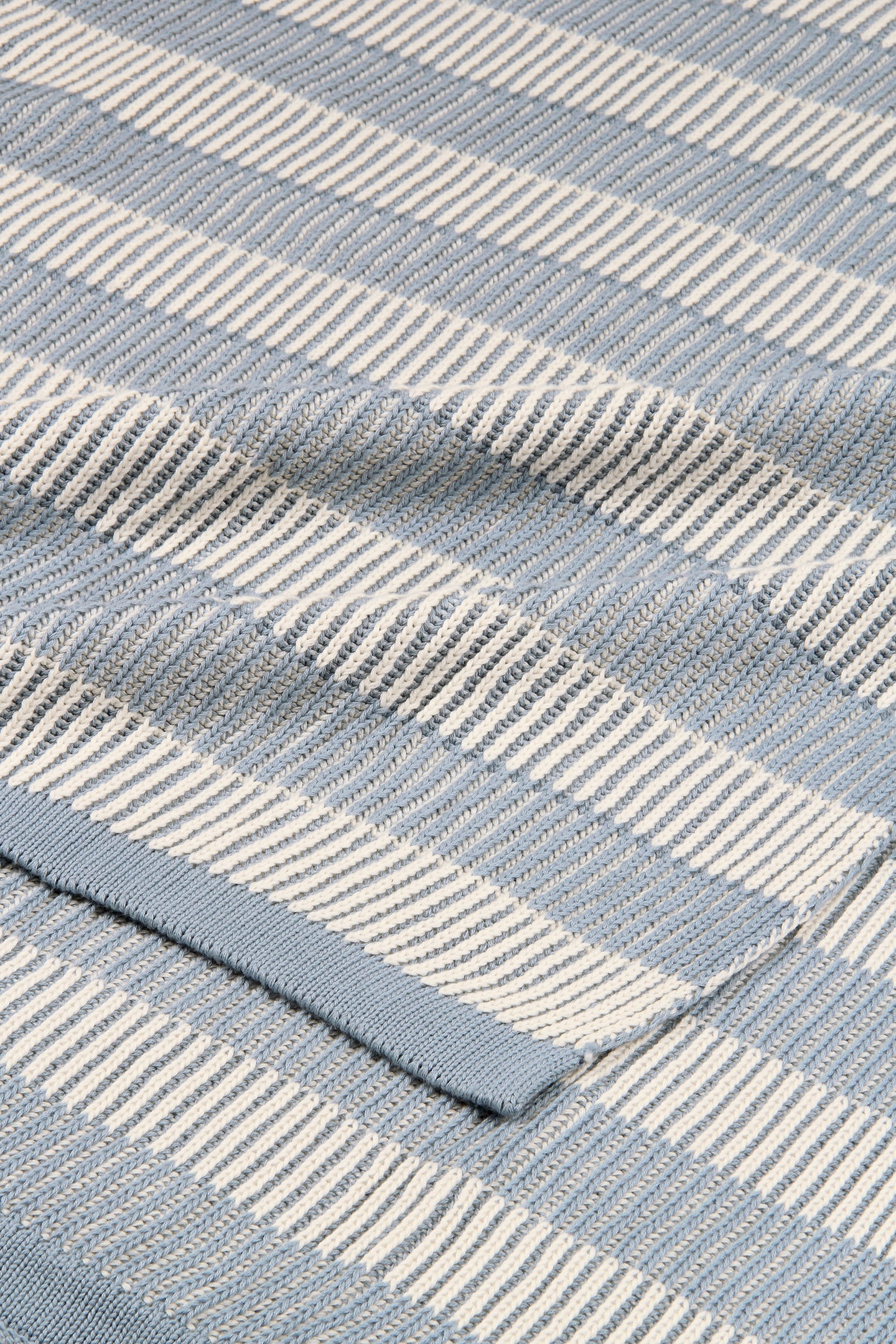 Striped Soft Blue Cotton Knitted Throw