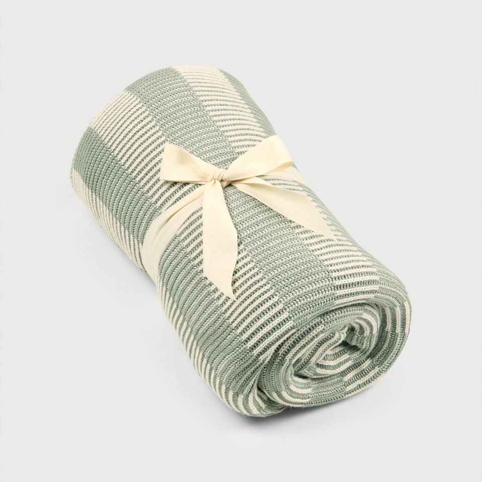 Striped Sage Cotton Knitted Throw