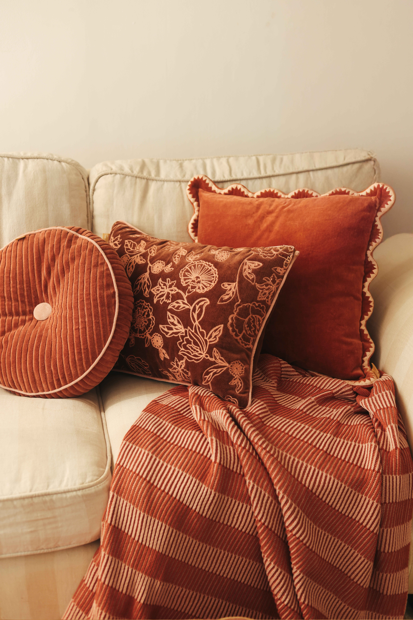 Striped Rhubarb Cotton Knitted Throw