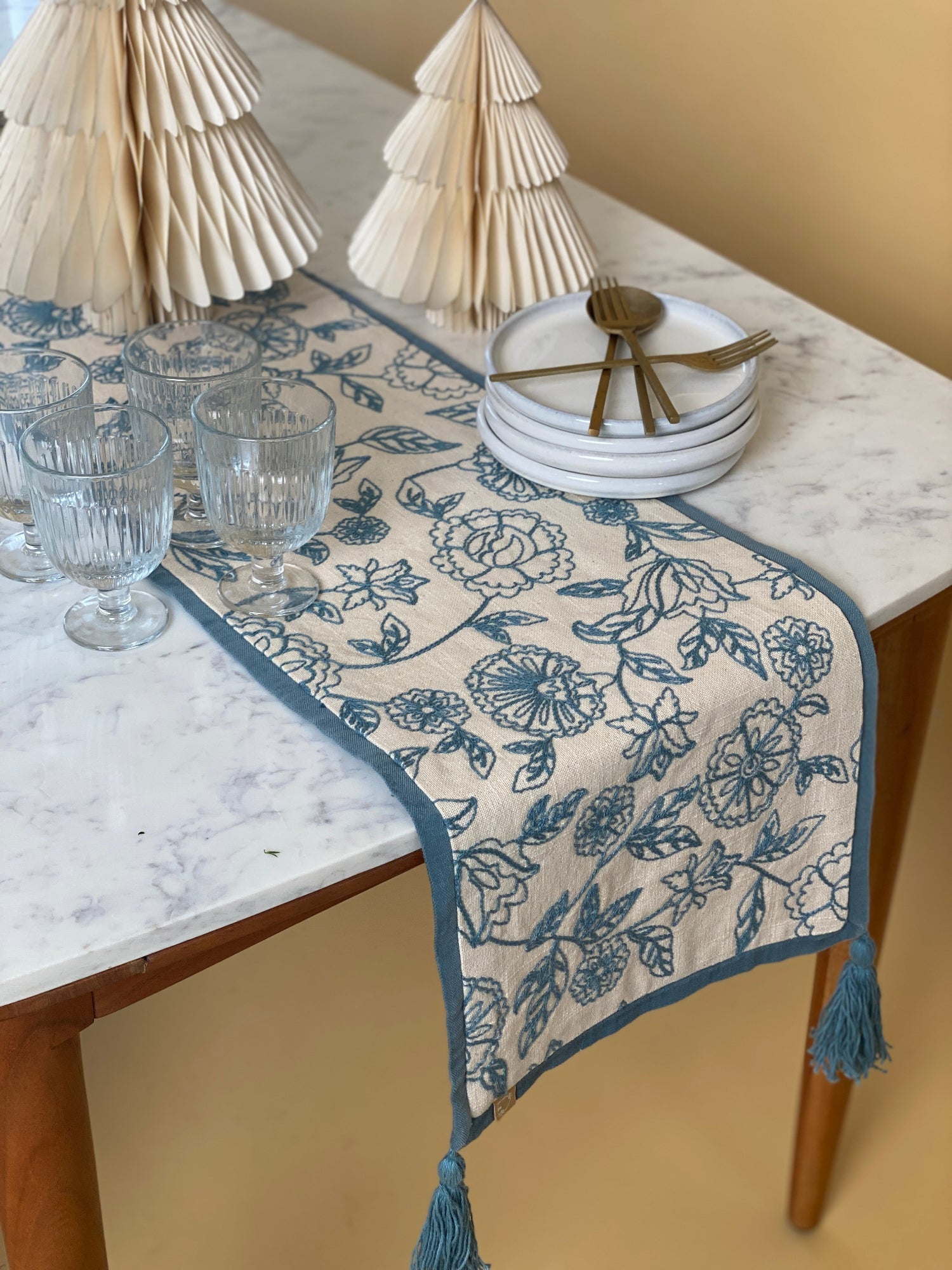 Rosabelle Chintz Teal Table Runner
