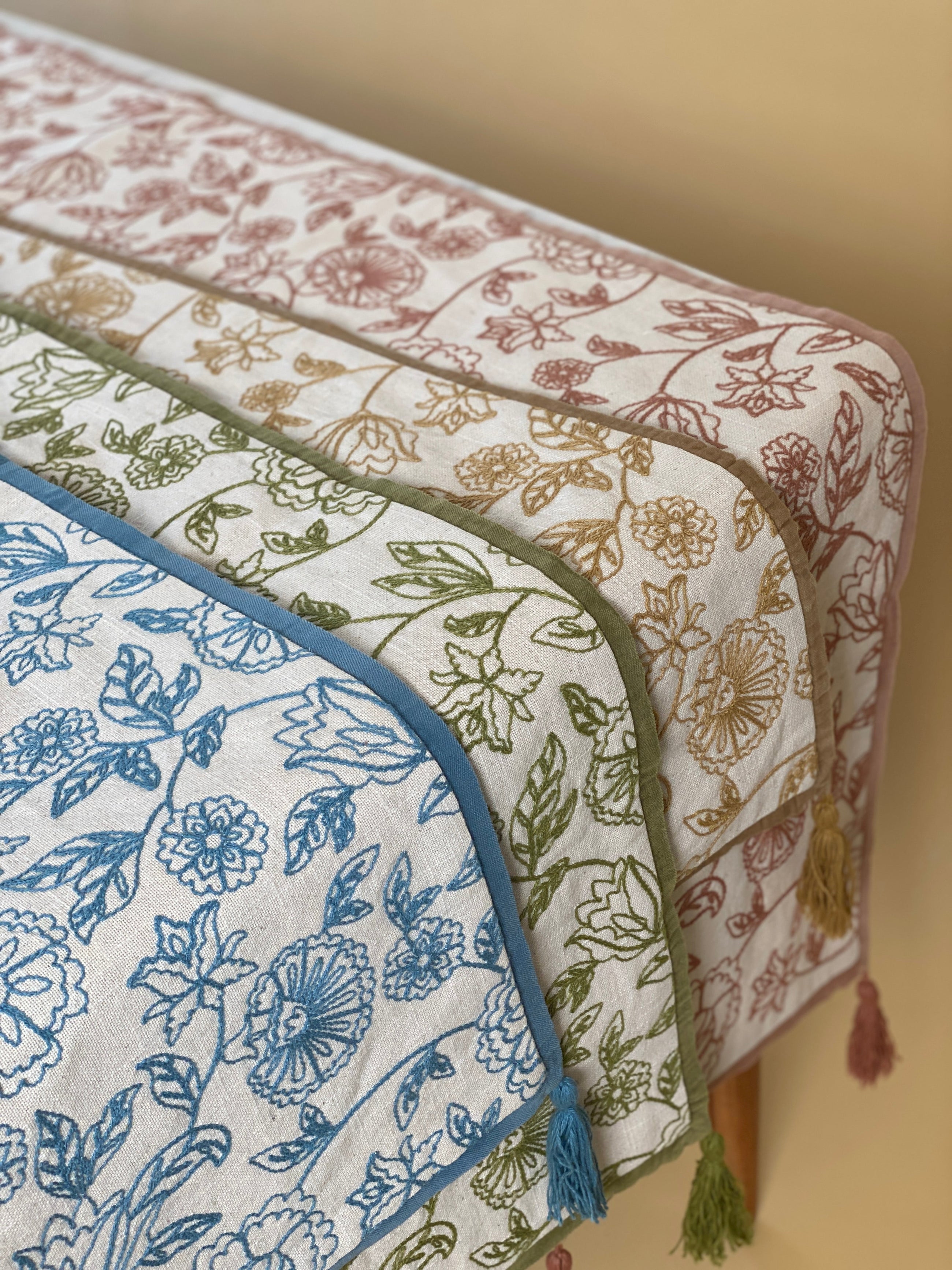 Rosabelle Chintz Teal Table Runner