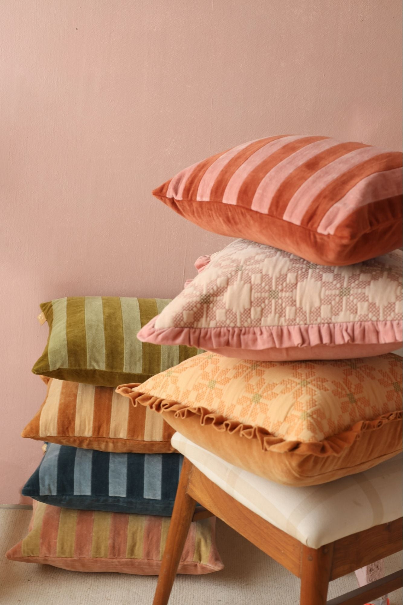 Holly Apricot Striped Oblong Cushion Cover