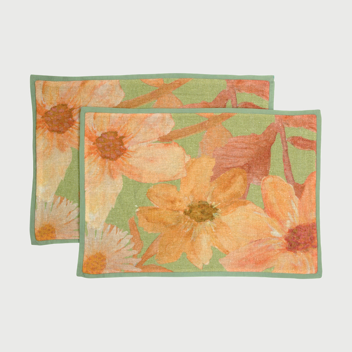 Wildflower Coral Linen Table Mats-Set of 2