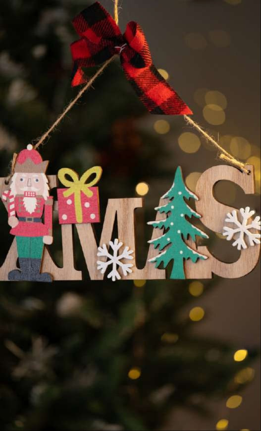 Wooden XMAS Hanging Hanging Ornament with Nutcracker & Tree_CC30