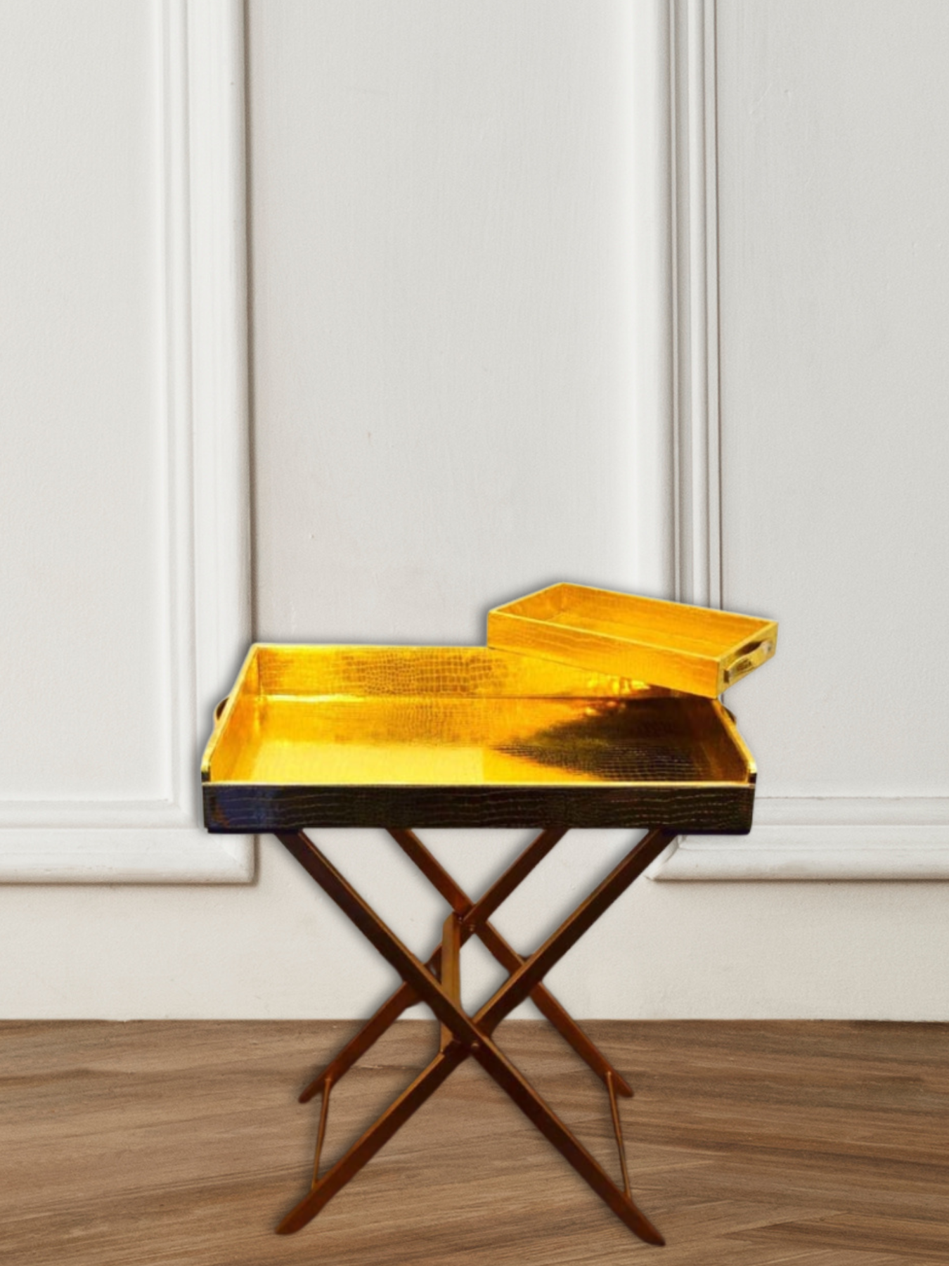 Pu Leather Foldable Tray with Metal Stand-Gold
