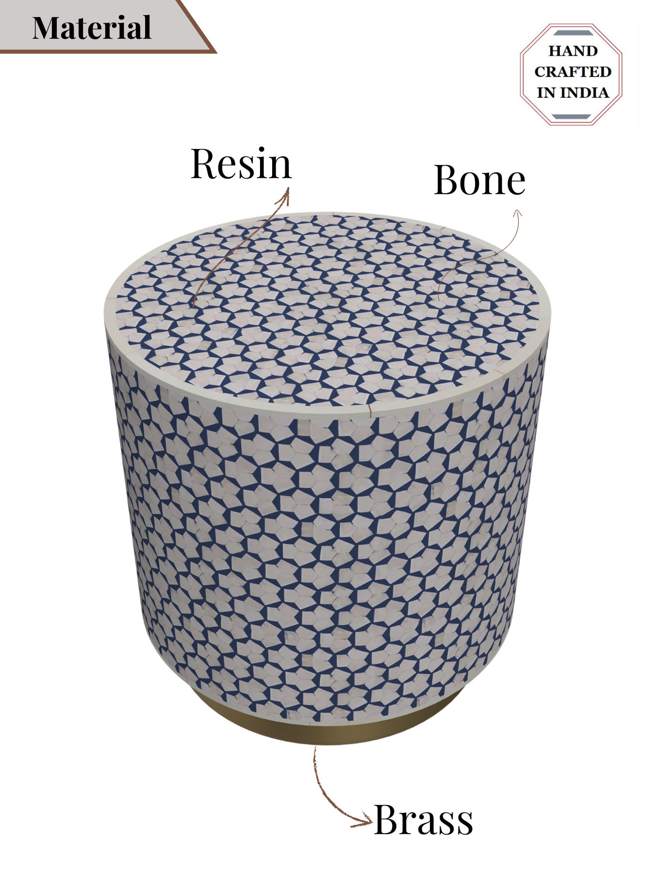 Inlay Drum Side Table with Base - Targua